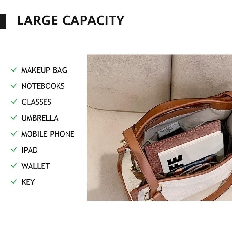 Dollcini Geantă de umăr din pânză pentru femei – Geantă casual cu fermoar pentru călătorii