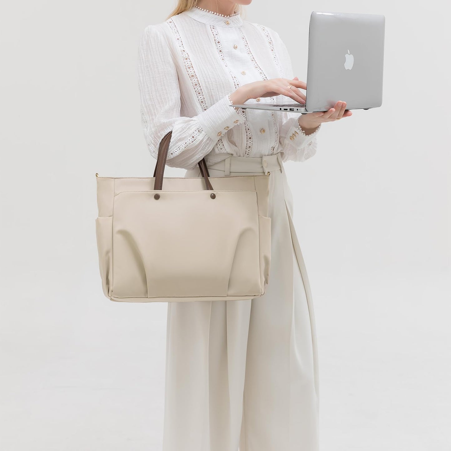 Rucsac pentru laptop Dollcini pentru femei - Geantă de damă impermeabilă, elegantă, cu capacitate mare, suport pentru laptop de 15,6 inci, rucsac ergonomic și elegant pentru călătorii și muncă
