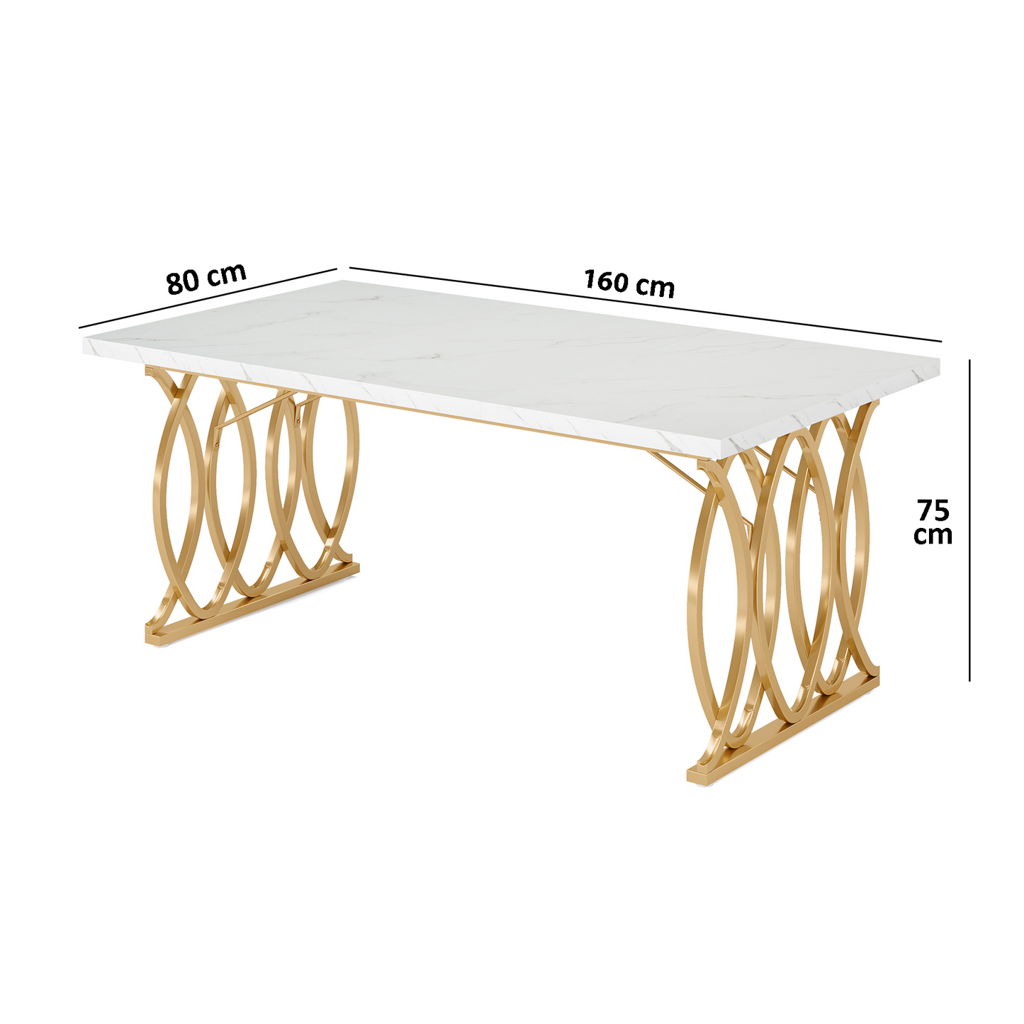 Dollcini Masă de sufragerie cu efect de marmură Otthon cu picioare aurii
