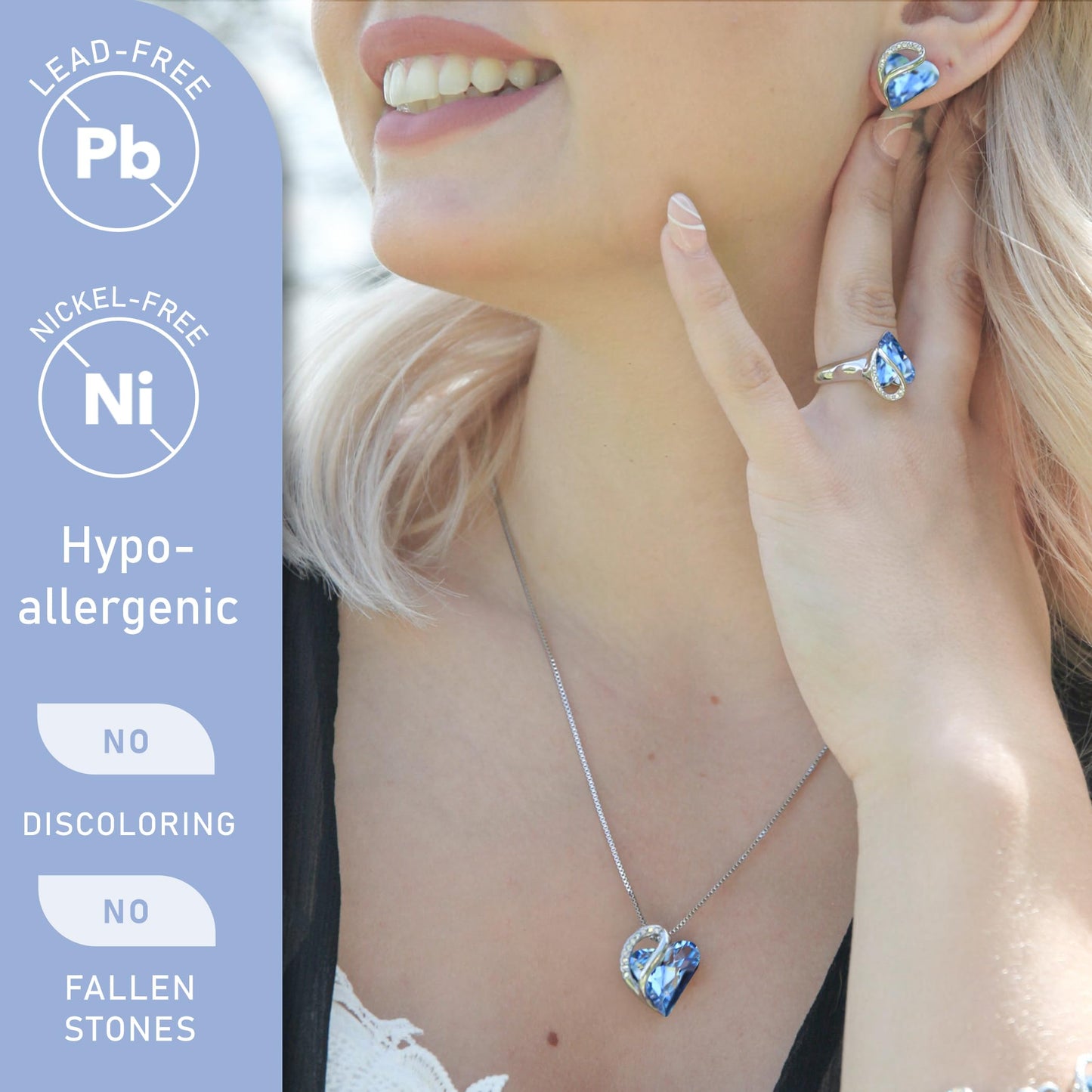 Dollcini Silver Heart Jewelry – Crystal Necklace or Earrings Separately, or as a Jewelry Set