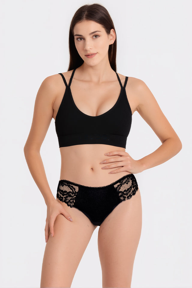 Dollcini, Tanga pentru femei, Chiloți din dantelă pentru femei, 95% bumbac + spandex - Multicolor, Pachet de 6 bucăți