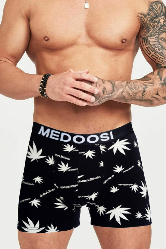Dollcini Boxeri Bărbați din Bumbac Respirabil - 95% Bumbac, cu Model Frunze, Set de 3 Bucăți