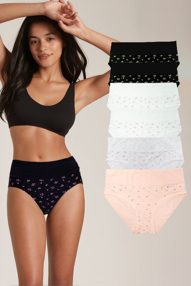 Dollcini, chiloți damă cu talie înaltă, 95% bumbac + spandex - multicolor, pachet de 6 bucăți, 2072