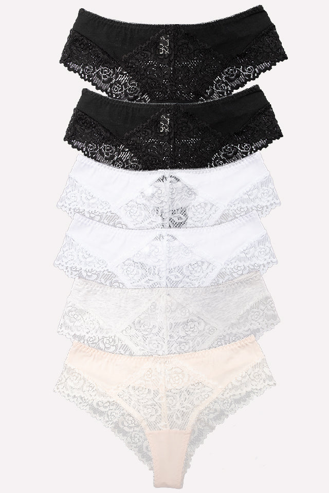 Dollcini, Chiloți clasici pentru femei, Chiloți brazilieni pentru femei, Chiloți dantela pentru femei – 95% bumbac + spandex, multicolor, pachet de 6 bucăți