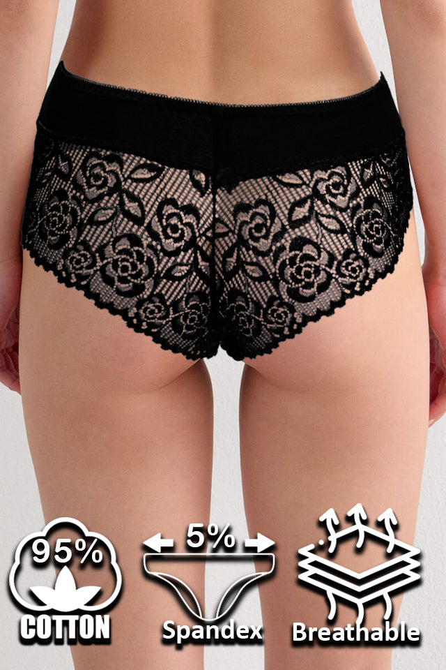 Dollcini, Chiloți clasici pentru femei, Chiloți brazilieni pentru femei, Chiloți dantela pentru femei – 95% bumbac + spandex, multicolor, pachet de 6 bucăți