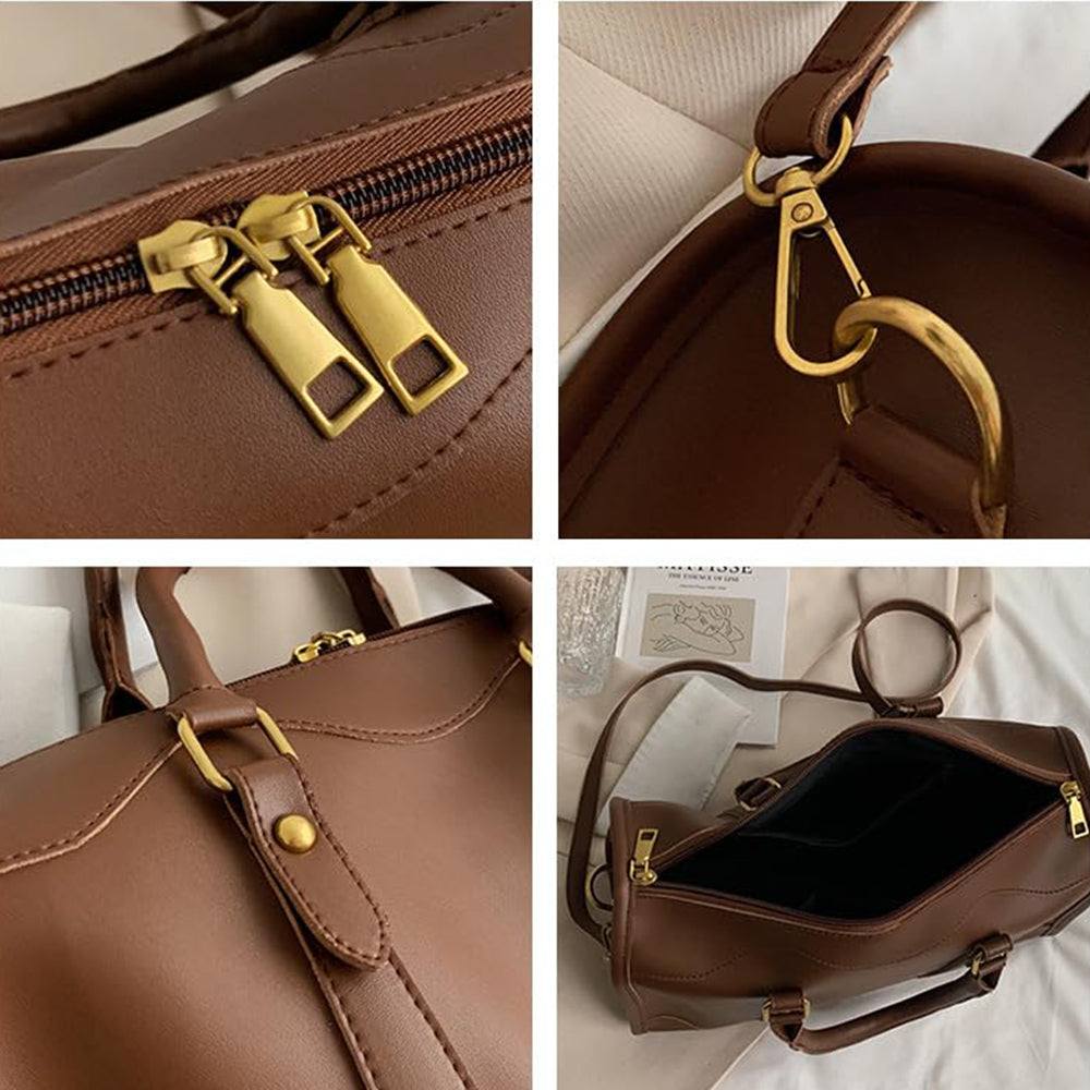 Dollcini, geantă de umăr vintage cu fermoar, aspect elegant și stilat, piele PU, durabilă