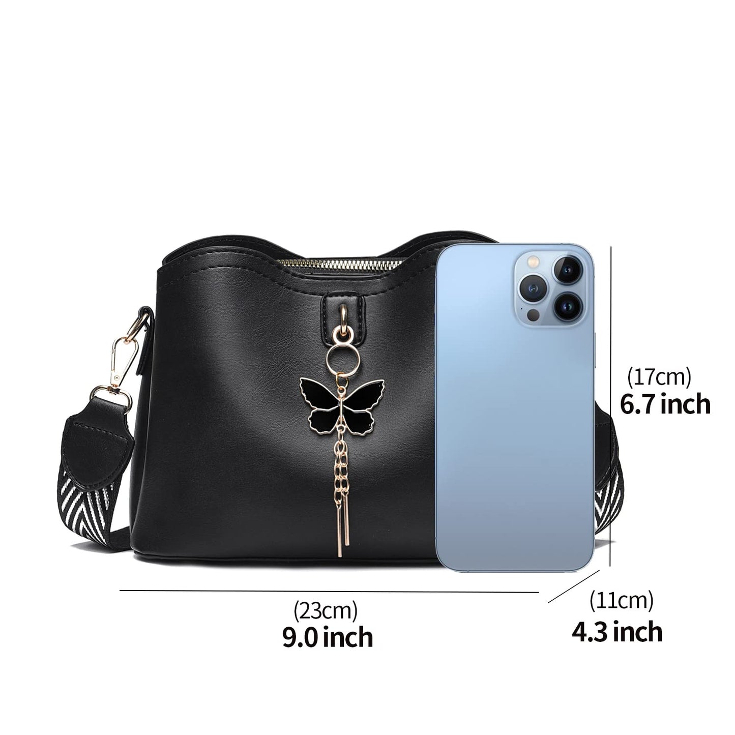 Geantă elegantă de damă Dollcini din piele PU cu pandantiv fluture - curea de umăr reglabilă, dimensiuni compacte, culori multiple