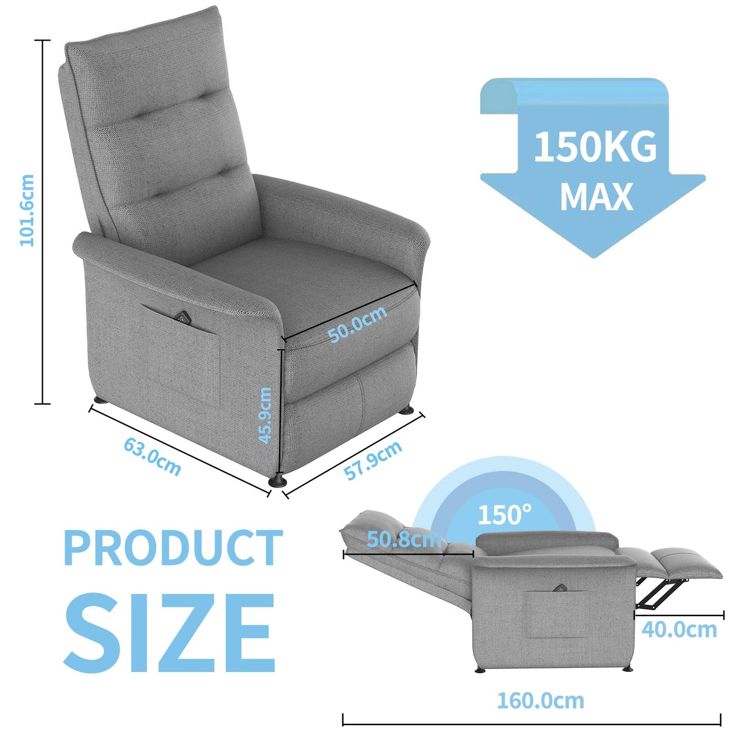 Fotoliu relax electric Dollcini pentru acasă – cu funcție de ridicare și telecomandă