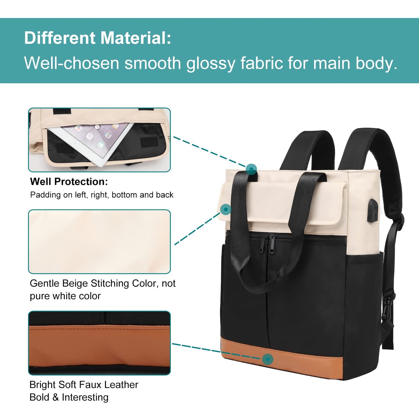 Dollcini, rucsac la modă pentru femei, geantă pentru laptop, geantă messenger, multifuncțională, impermeabilă, durabilă și confortabilă