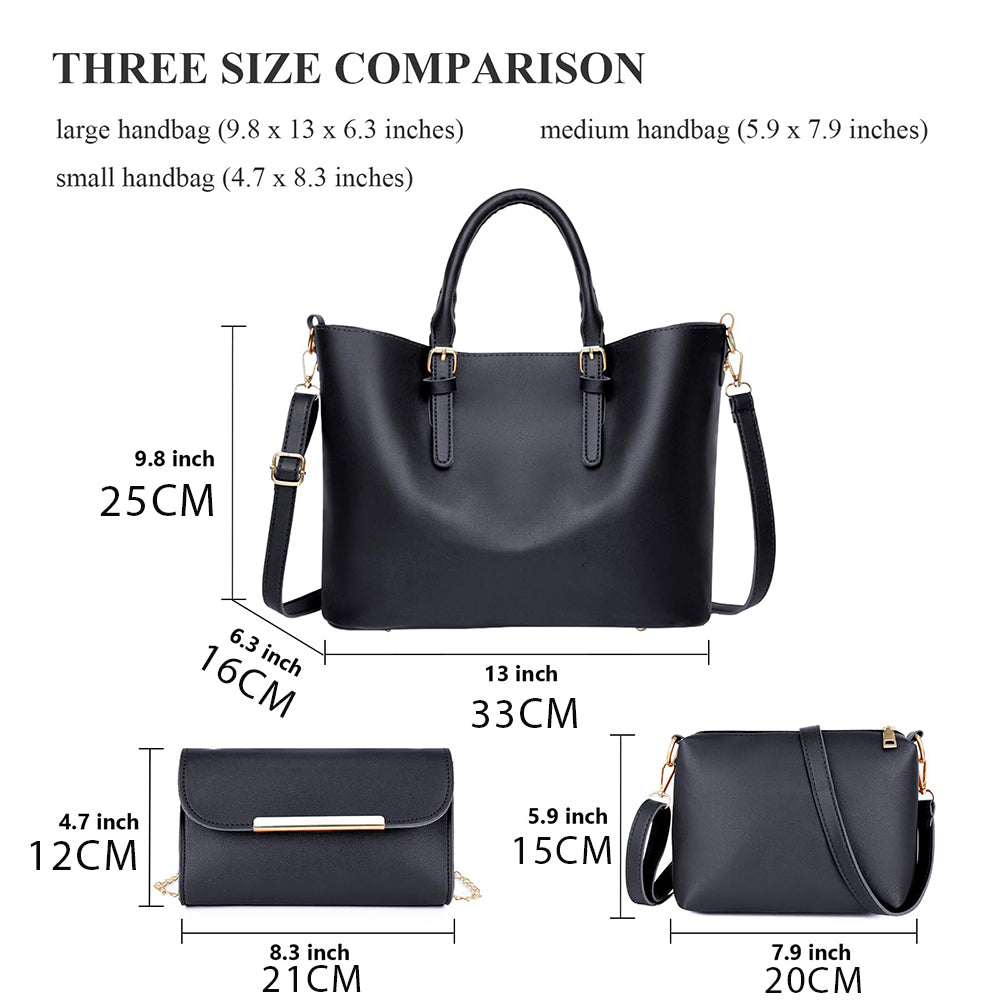 Dollcini Geantă de mână elegantă pentru femei – Set din 3 piese din piele ecologică