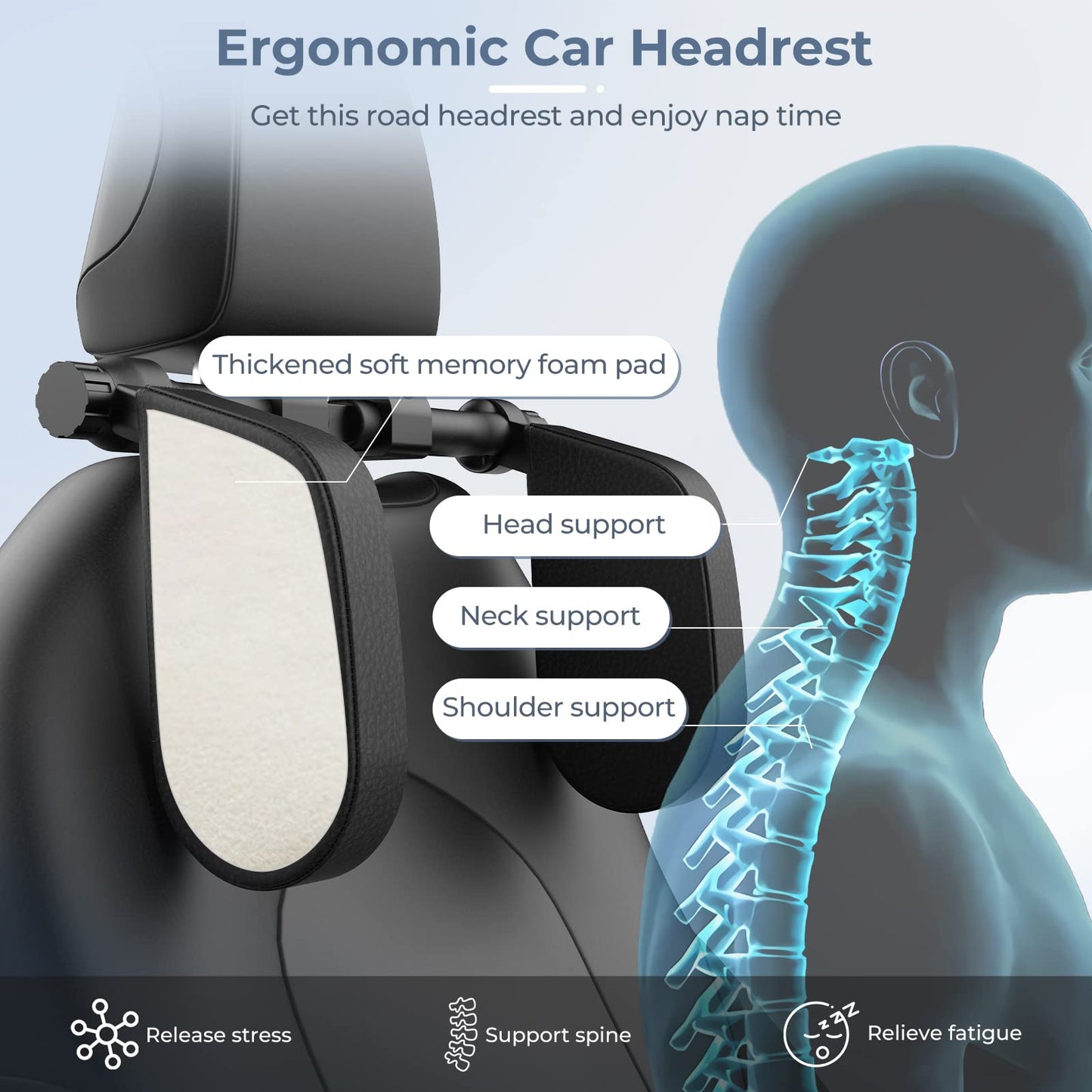 Tetieră auto ergonomică Dollcini – cu spumă cu memorie, reglabilă și respirabilă, neagră