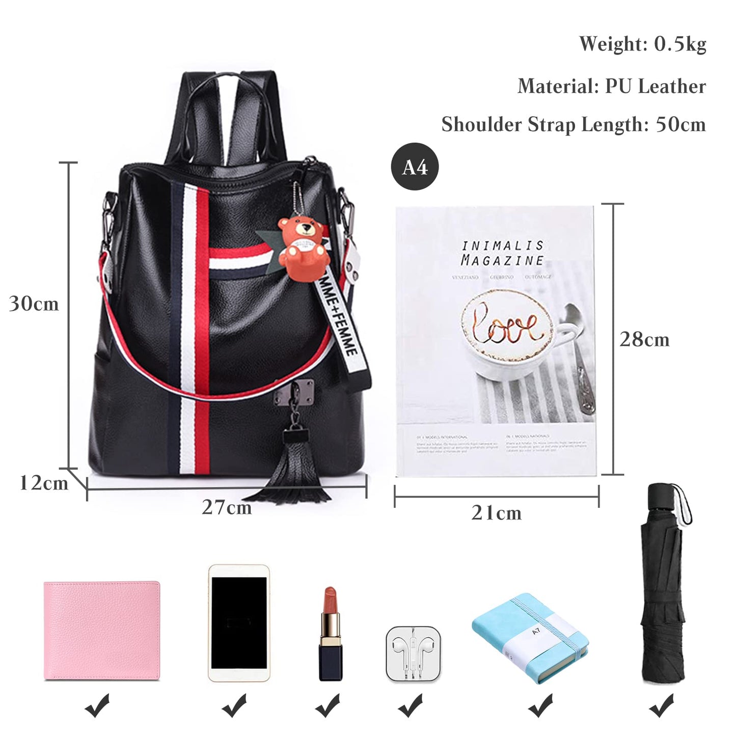 Dollcini, rucsac pentru femei, rucsac elegant pentru școală, ocazional, geantă pentru femei/călătorii/muncă/de zi cu zi