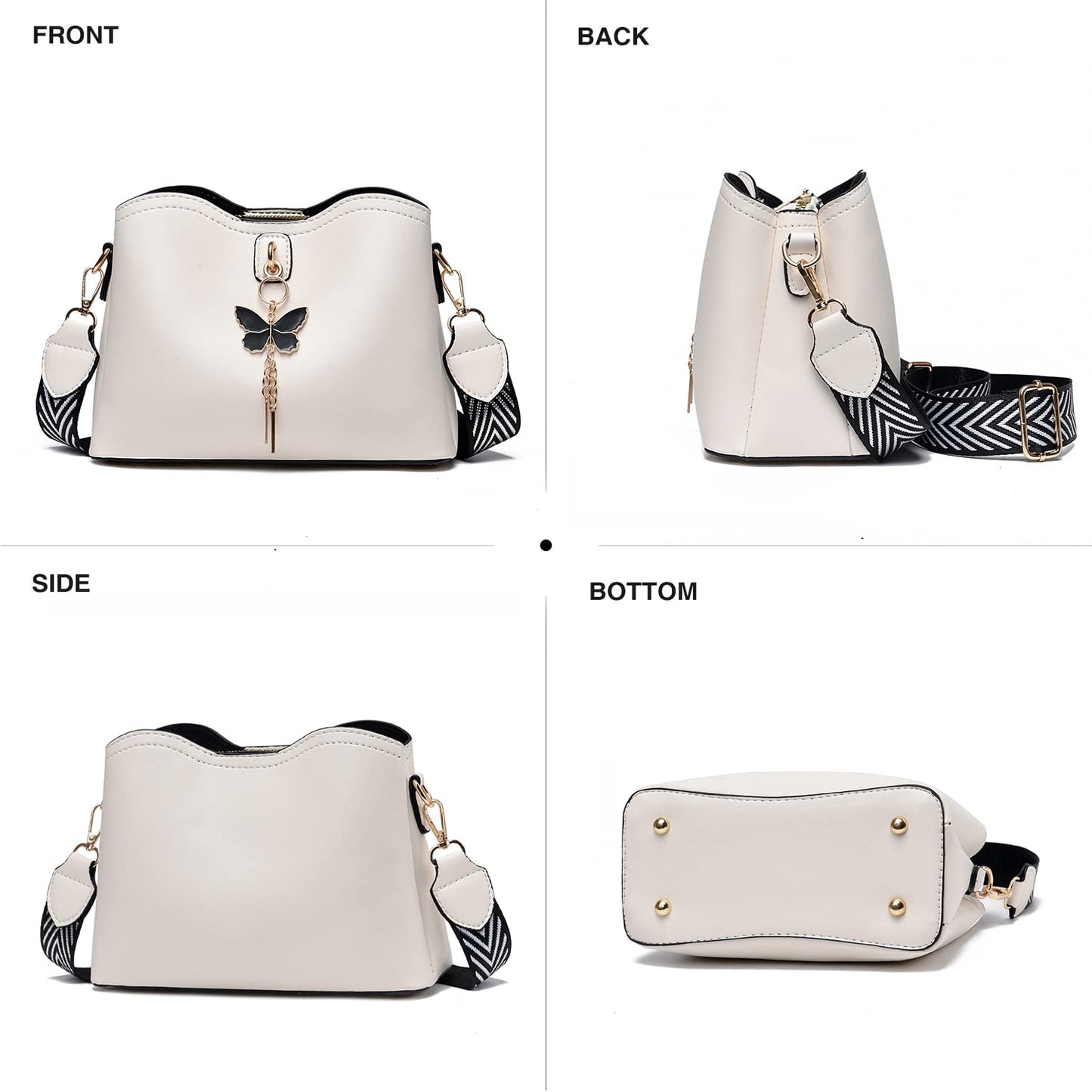 Geantă elegantă de damă Dollcini din piele PU cu pandantiv fluture - curea de umăr reglabilă, dimensiuni compacte, culori multiple