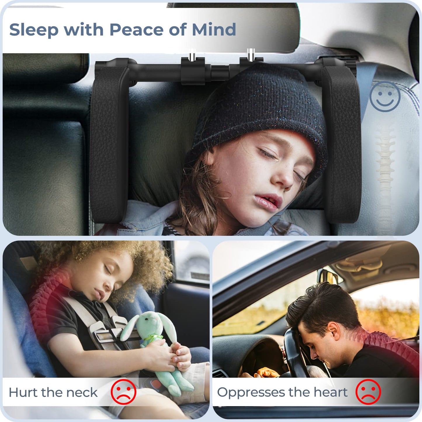 Tetieră auto ergonomică Dollcini – cu spumă cu memorie, reglabilă și respirabilă, neagră