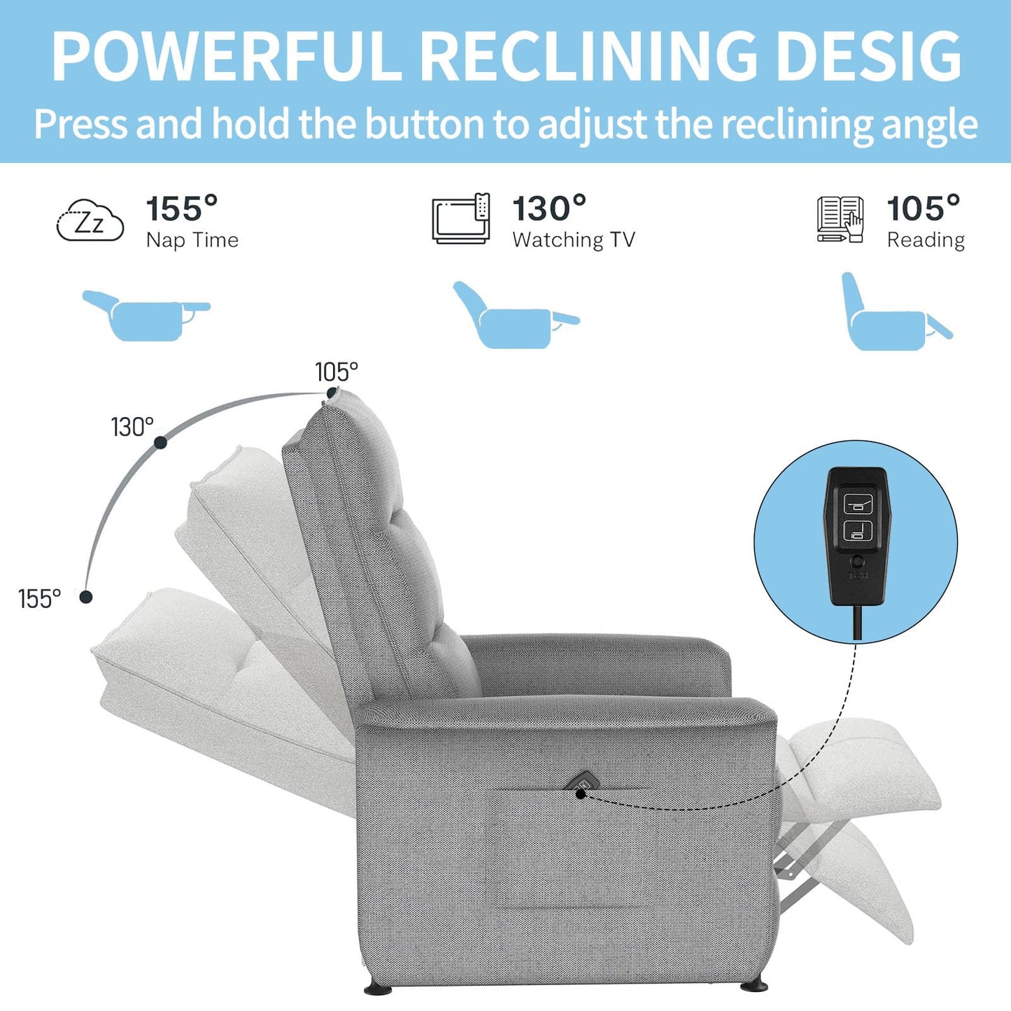 Fotoliu relax electric Dollcini pentru acasă – cu funcție de ridicare și telecomandă