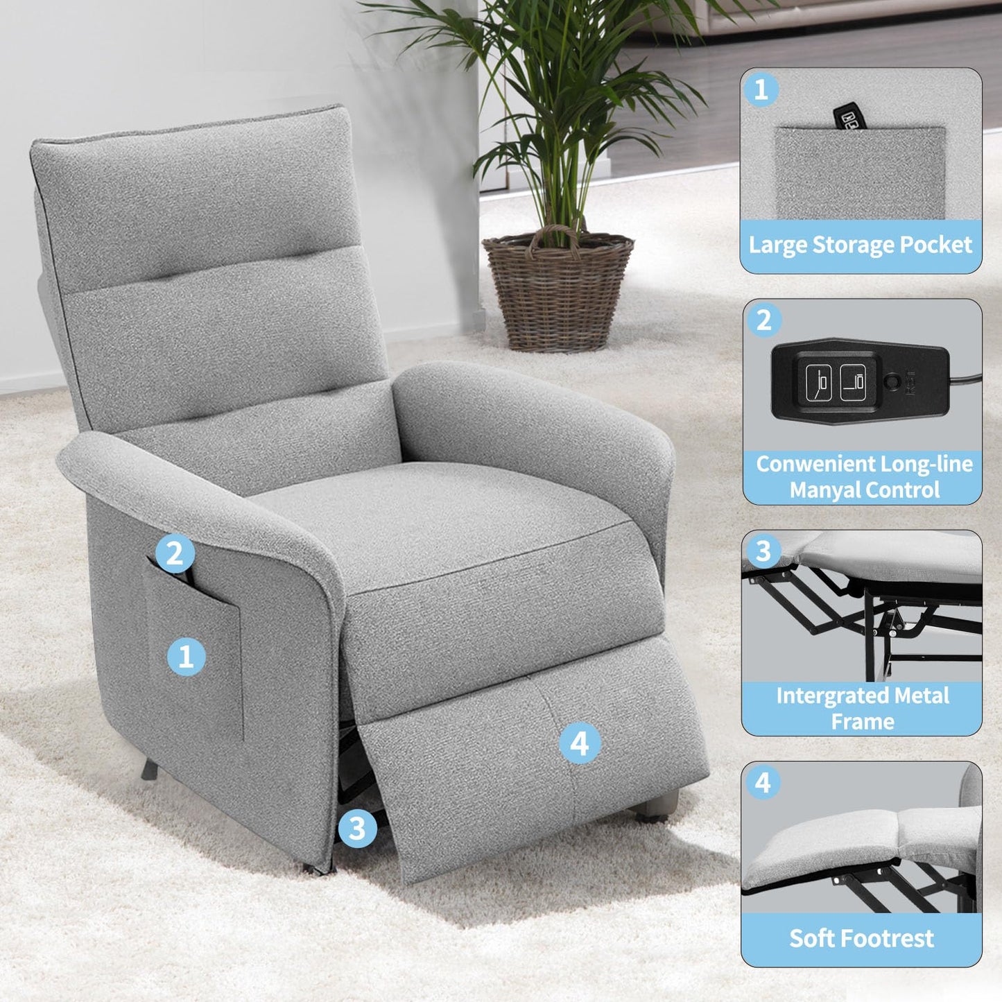 Fotoliu relax electric Dollcini pentru acasă – cu funcție de ridicare și telecomandă