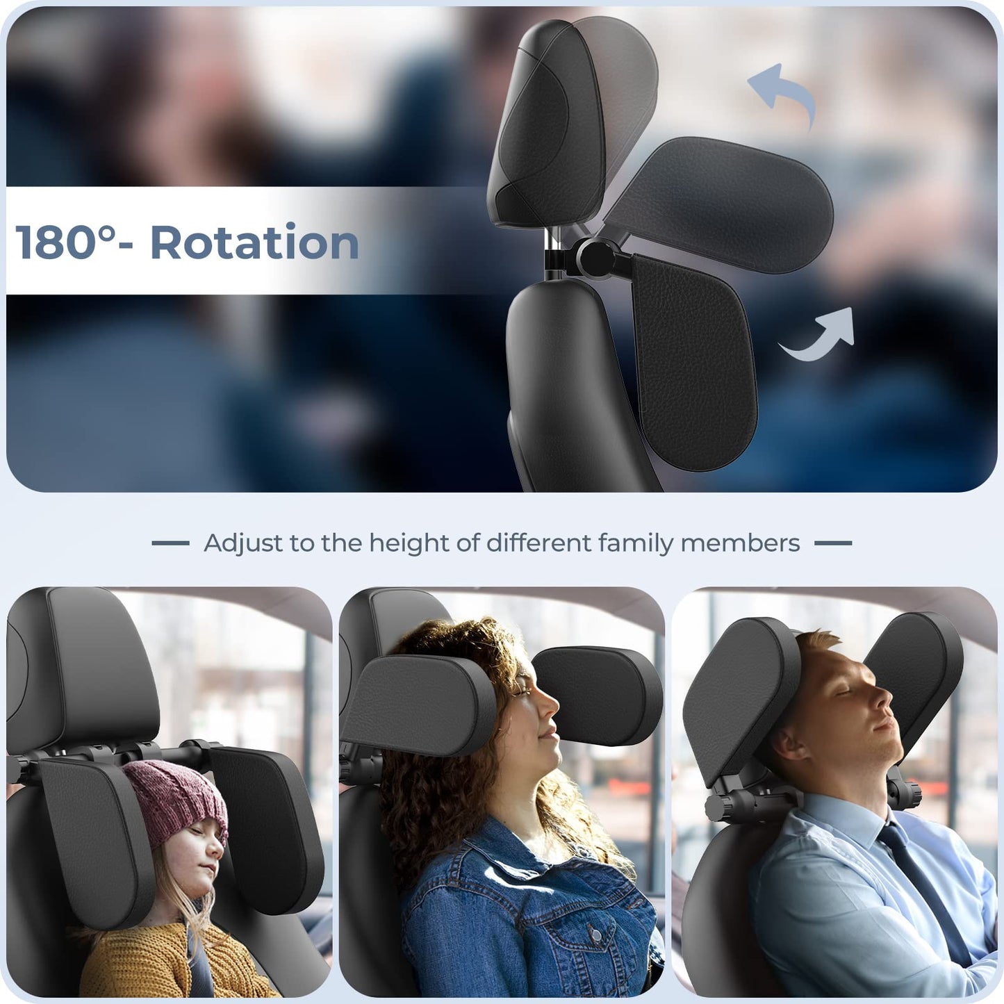 Tetieră auto ergonomică Dollcini – cu spumă cu memorie, reglabilă și respirabilă, neagră