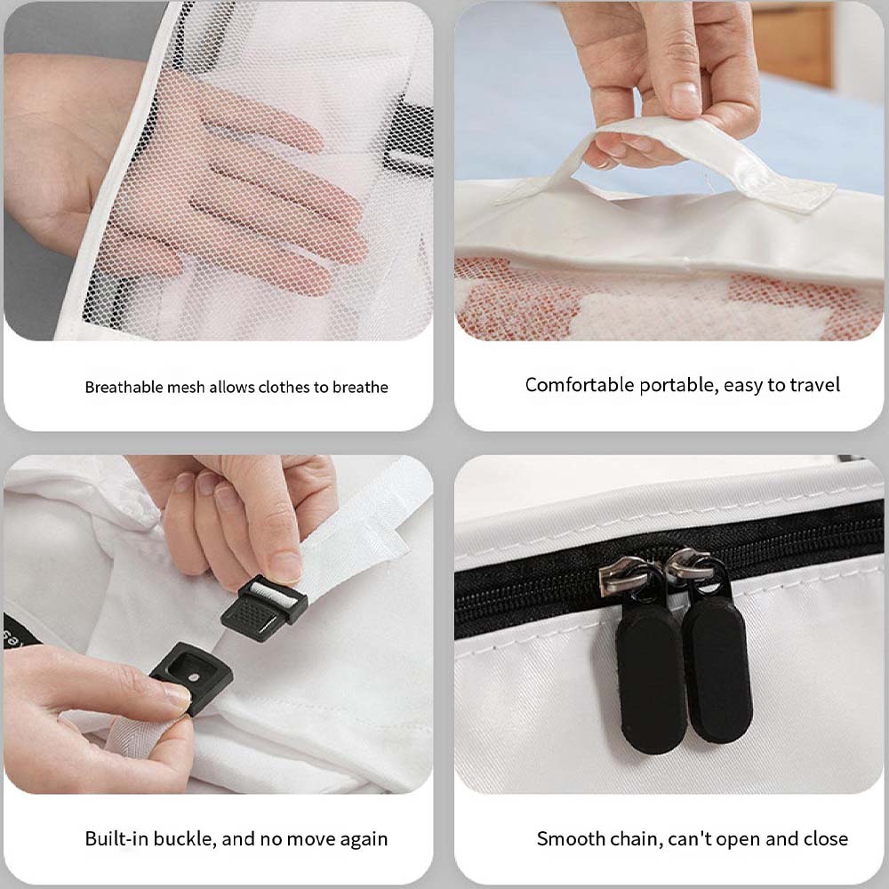 Dollcini, Set de genți de voiaj cu 6 piese – Set organizator din nailon impermeabil pentru haine (negru / roz / albastru)