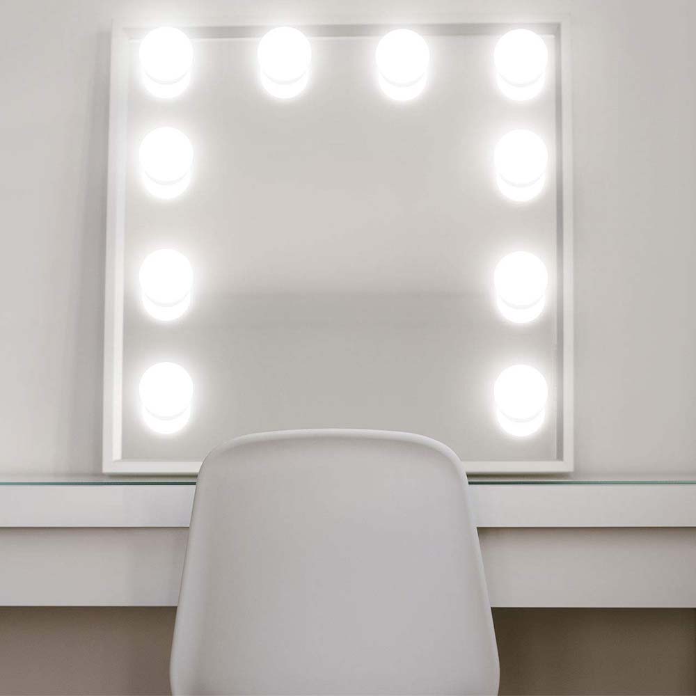 Oglindă de machiaj cu LED Dollcini în stil Hollywood – Oglindă de machiaj cu lumină reglabilă, montată pe perete