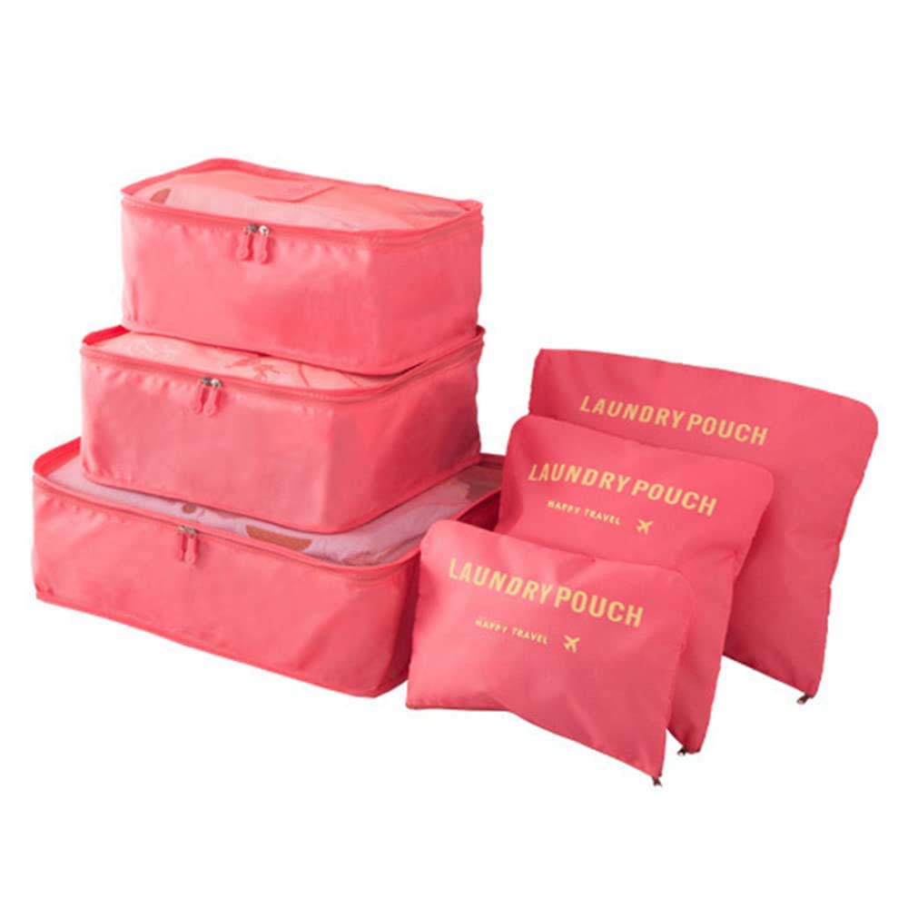 Dollcini, Set de genți de voiaj cu 6 piese – Set organizator din nailon impermeabil pentru haine (negru / roz / albastru)