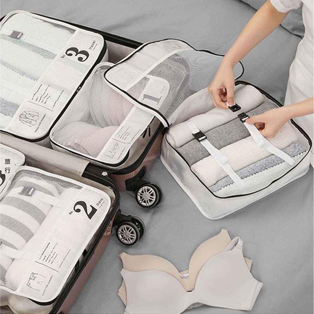 Dollcini, Set de genți de voiaj cu 6 piese – Set organizator din nailon impermeabil pentru haine (negru / roz / albastru)