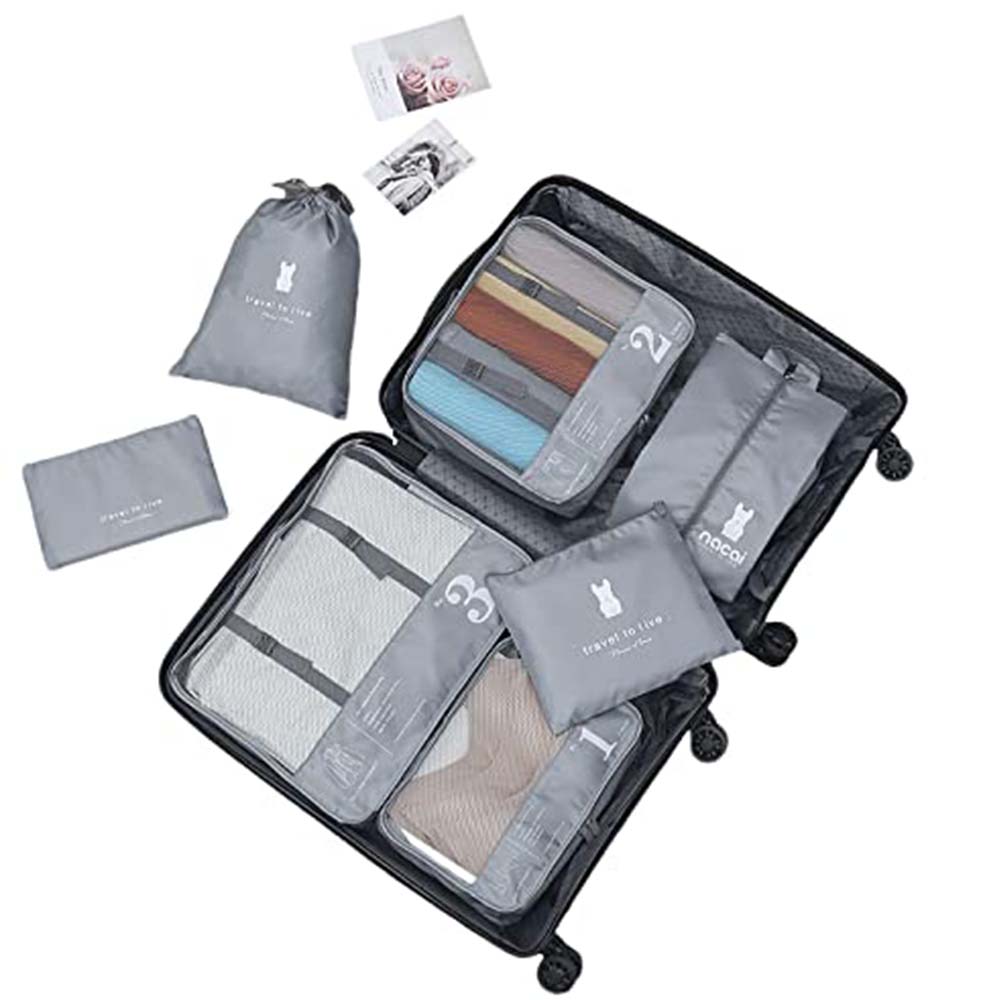 Dollcini, Set de genți de voiaj cu 6 piese – Set organizator din nailon impermeabil pentru haine (negru / roz / albastru)