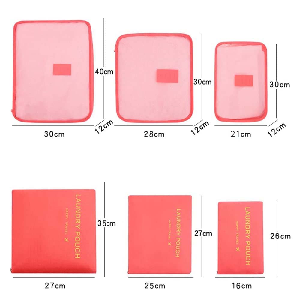Dollcini, Set de genți de voiaj cu 6 piese – Set organizator din nailon impermeabil pentru haine (negru / roz / albastru)