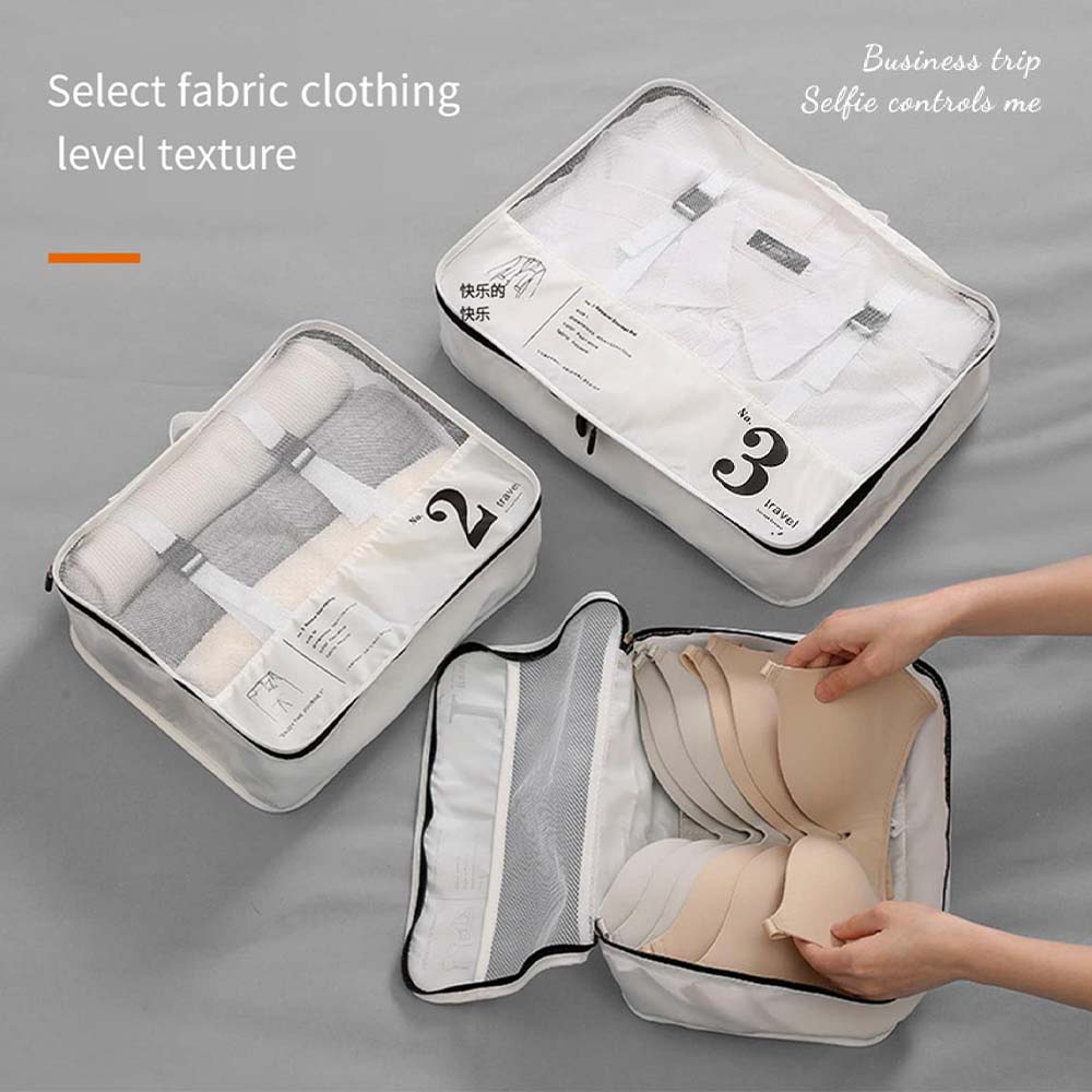 Dollcini, Set de genți de voiaj cu 6 piese – Set organizator din nailon impermeabil pentru haine (negru / roz / albastru)