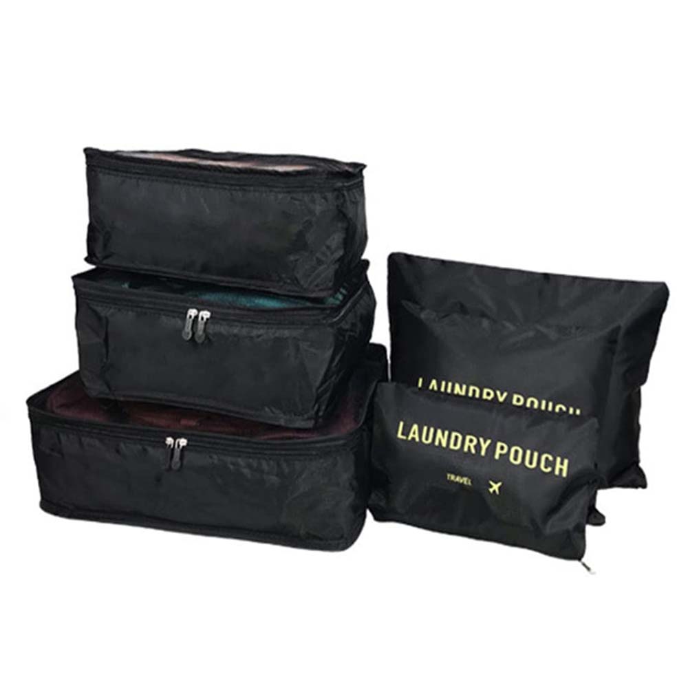 Dollcini, Set de genți de voiaj cu 6 piese – Set organizator din nailon impermeabil pentru haine (negru / roz / albastru)