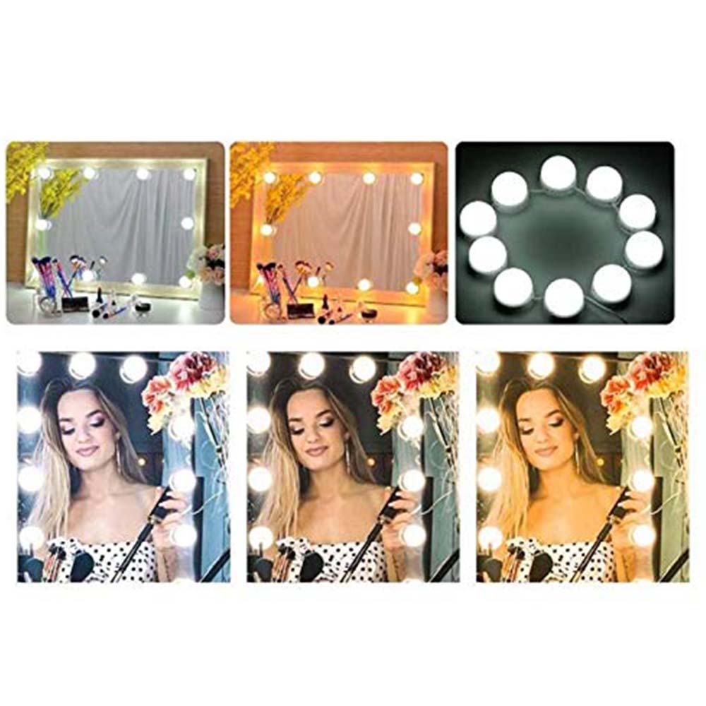 Oglindă de machiaj cu LED Dollcini în stil Hollywood – Oglindă de machiaj cu lumină reglabilă, montată pe perete