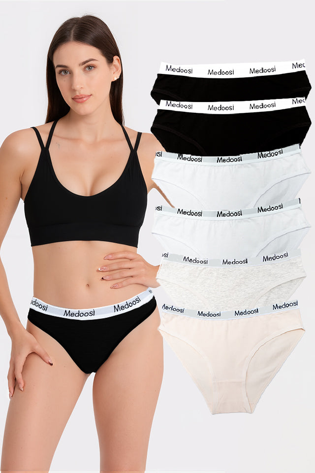 Dollcini, Chiloți clasici pentru femei, 95% bumbac + spandex - Multicolor, pachet de 6 bucăți, 82182