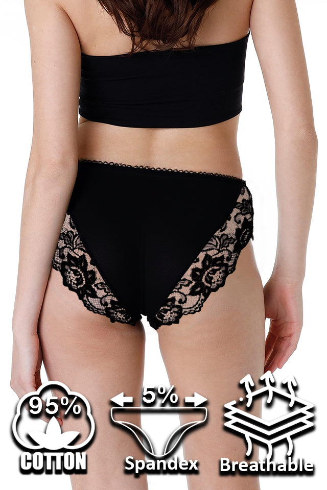 Dollcini, Chiloți damă cu talie înaltă, Chiloți brazilieni pentru femei, Chiloți damă cu dantelă și imprimeu floral - 95% bumbac + spandex, Multicolor, Pachet de 6 bucăți