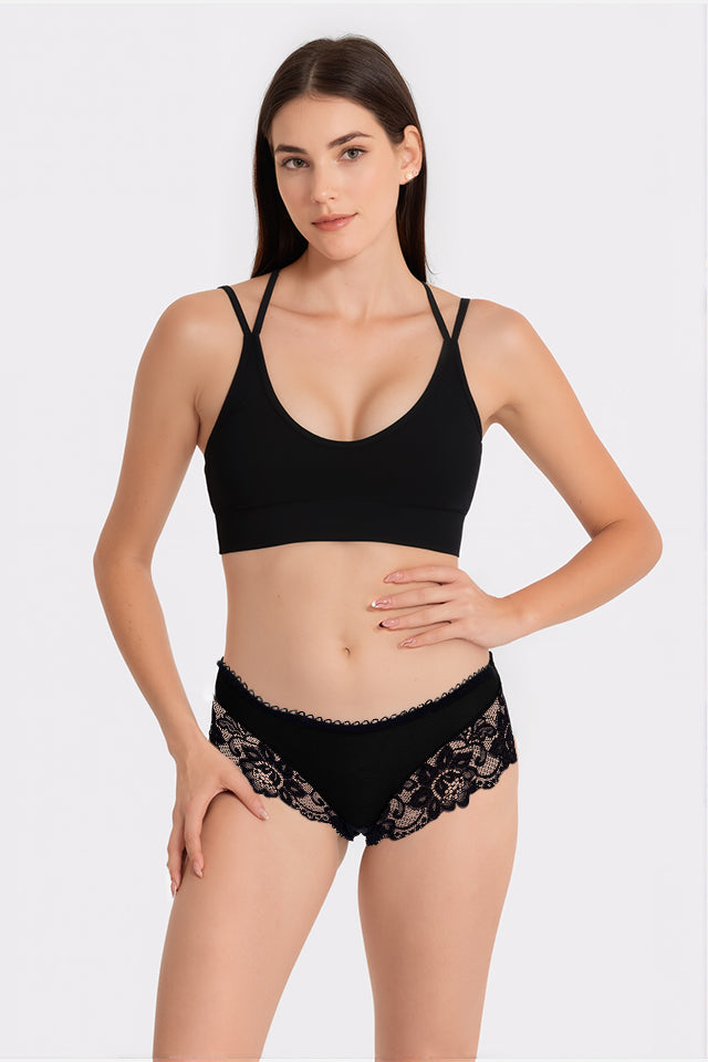 Dollcini, Chiloți clasici pentru femei, Chiloți brazilieni pentru femei, Chiloți pentru femei cu dantelă și model floral, 95% bumbac + spandex - Multicolor, Pachet de 6 bucăți
