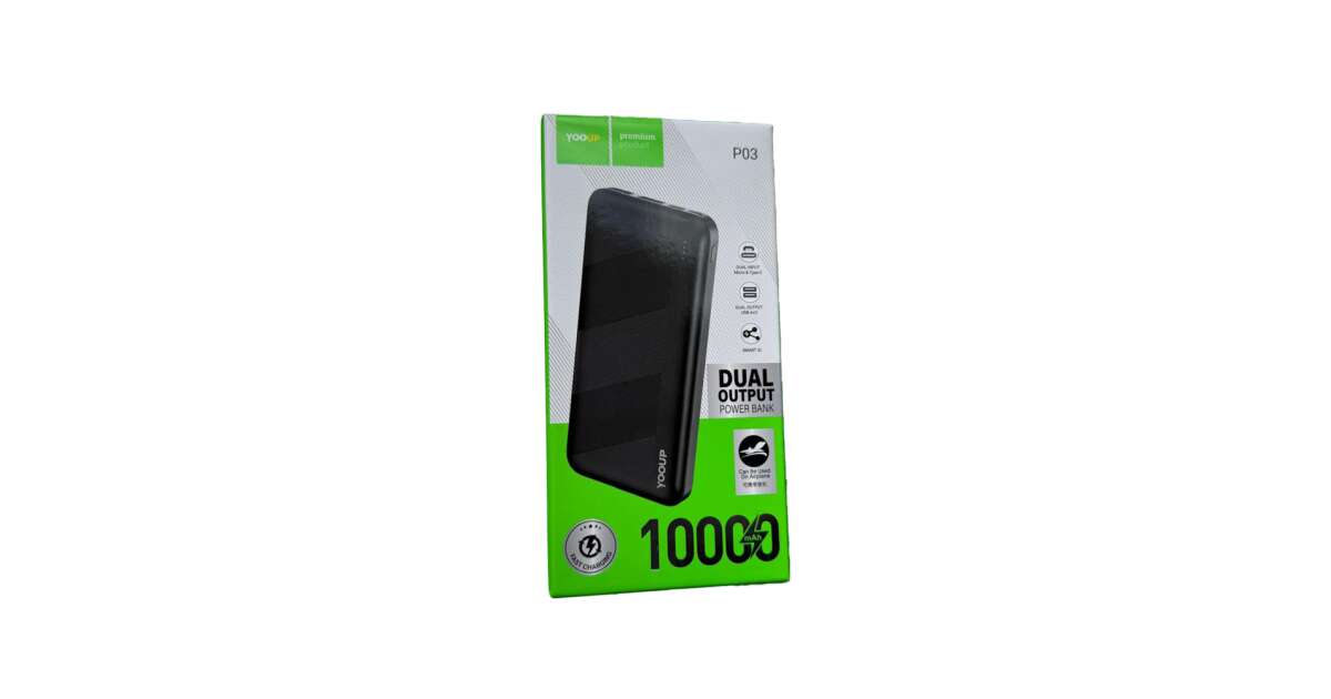 Baterie externă YOOUP, 10000mAh, intrare Micro-USB / USB-C 5V / 2A, ieșire duală USB 5V / 2.1A, cu afișaj LED