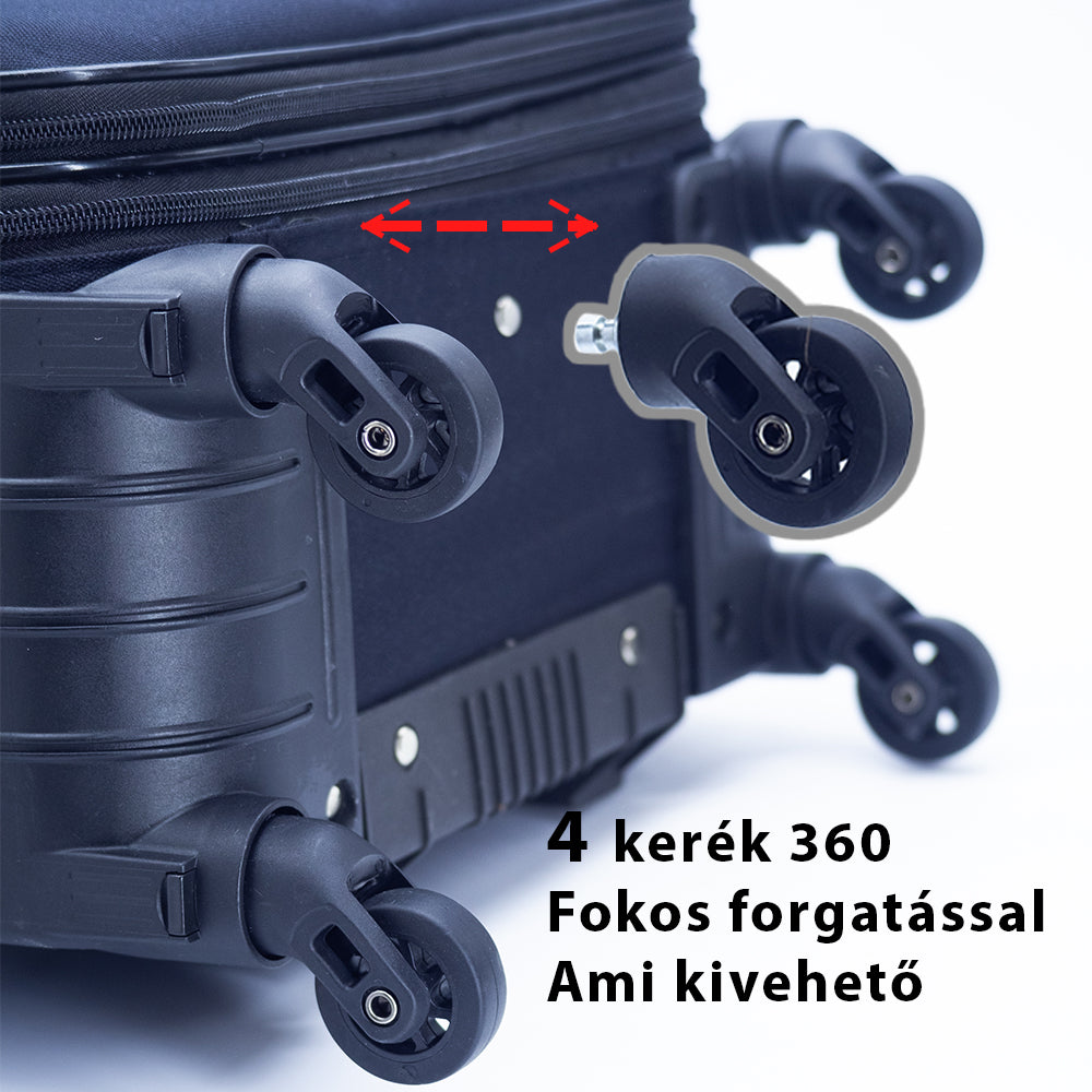 Set de valize Dollcini 3/5 piese cu capac moale – geantă de călătorie extensibilă cu 4 roți, negru/albastru închis
