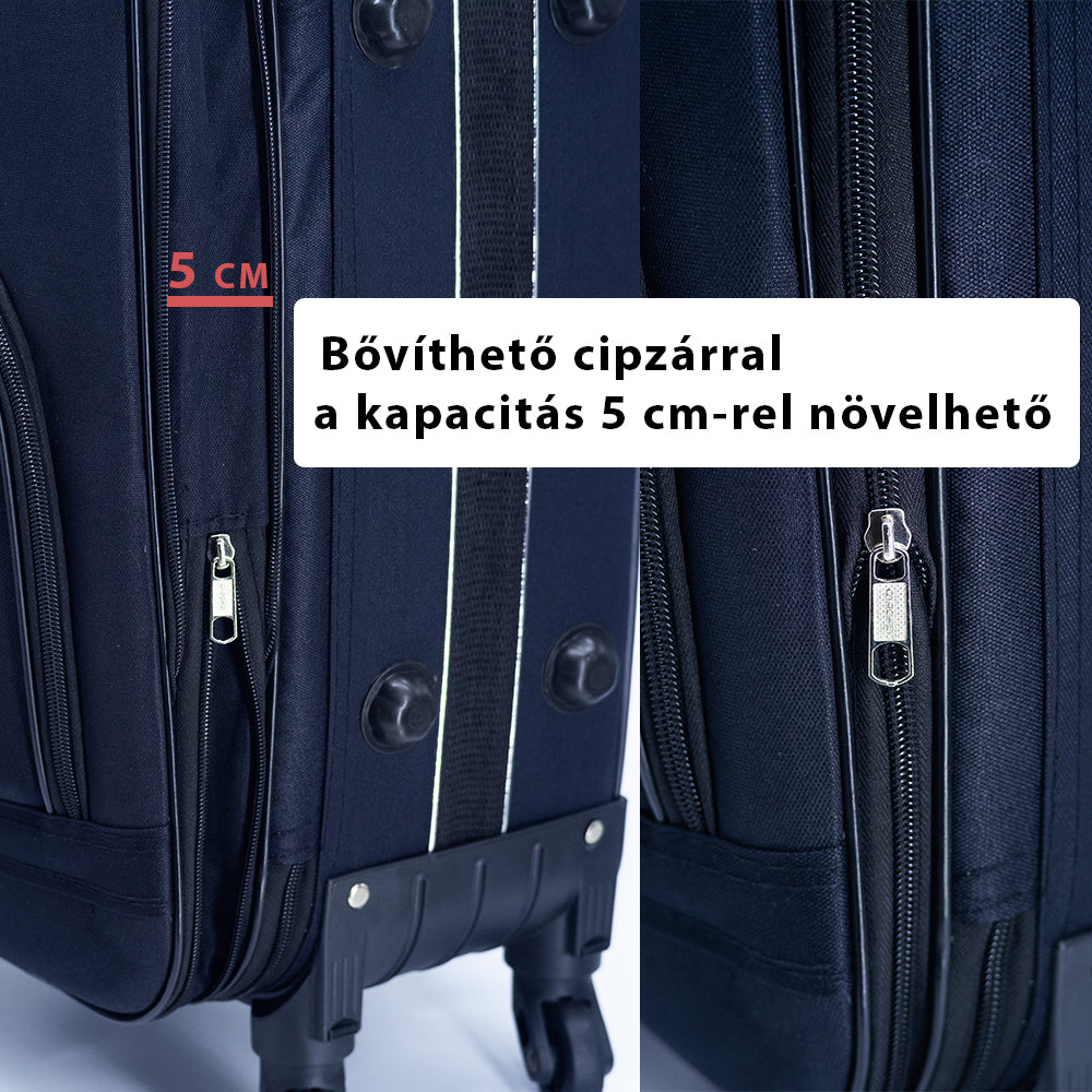 Set de valize Dollcini 3/5 piese cu capac moale – geantă de călătorie extensibilă cu 4 roți, negru/albastru închis