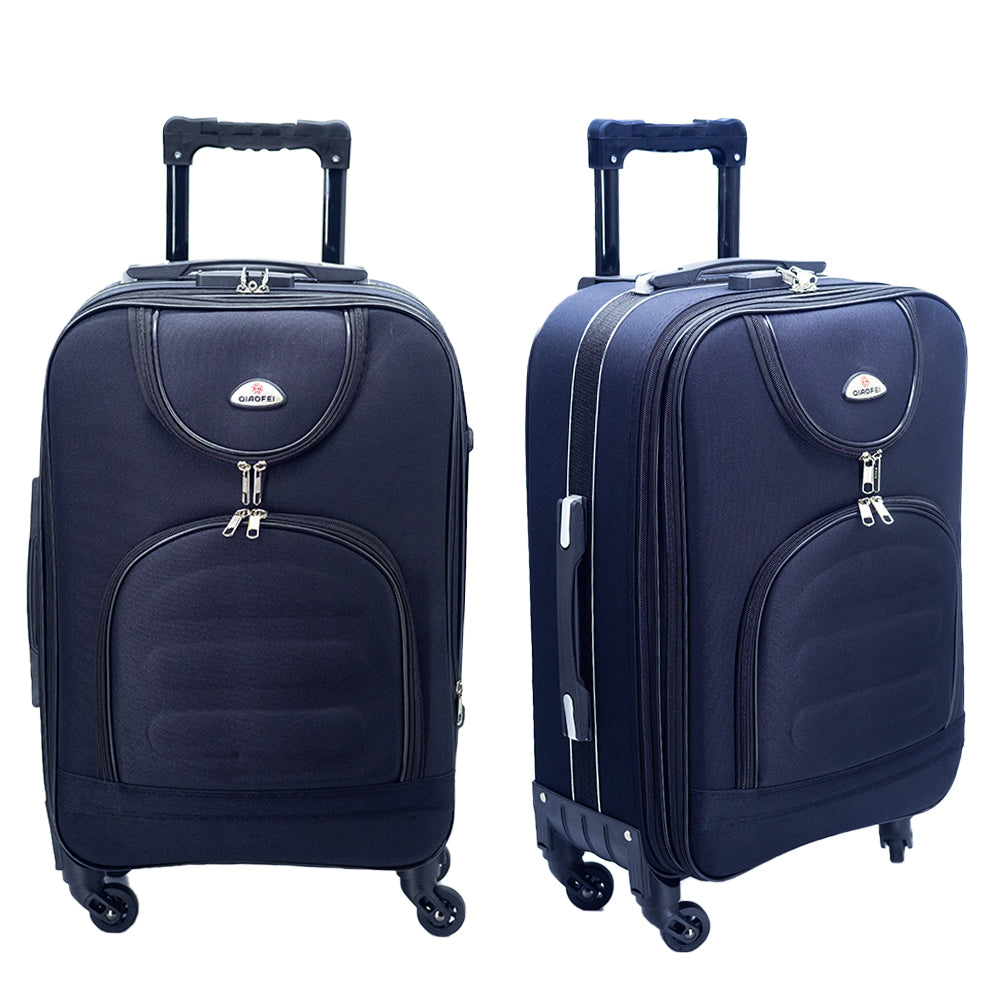 Set de valize Dollcini 3/5 piese cu capac moale – geantă de călătorie extensibilă cu 4 roți, negru/albastru închis