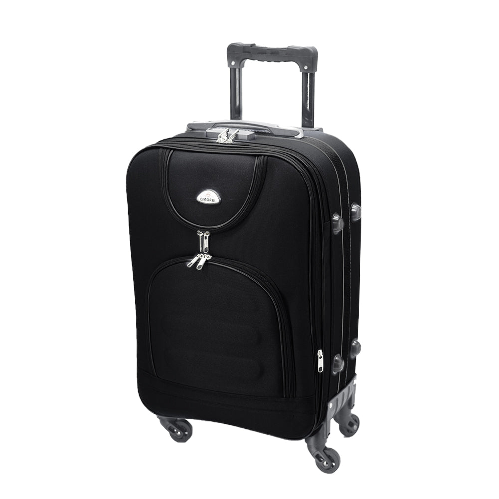 Set de valize Dollcini 3/5 piese cu capac moale – geantă de călătorie extensibilă cu 4 roți, negru/albastru închis