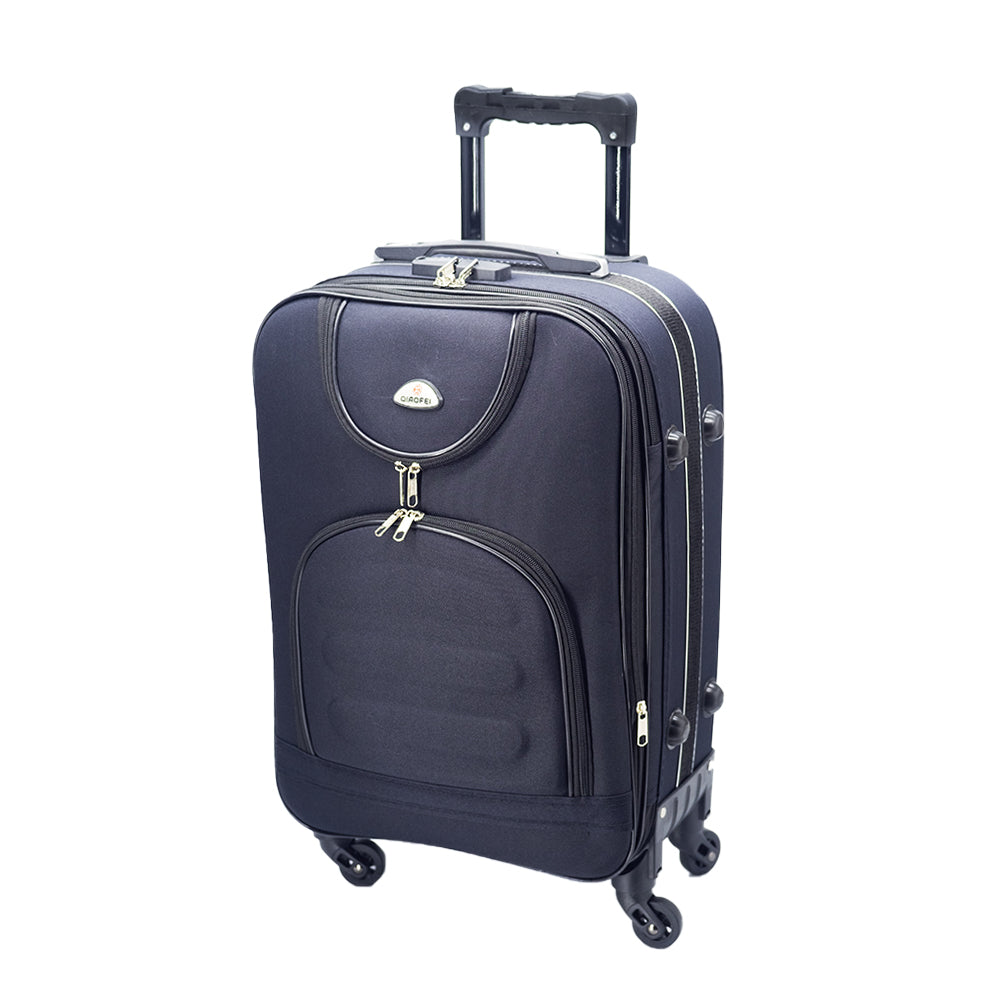 Set de valize Dollcini 3/5 piese cu capac moale – geantă de călătorie extensibilă cu 4 roți, negru/albastru închis