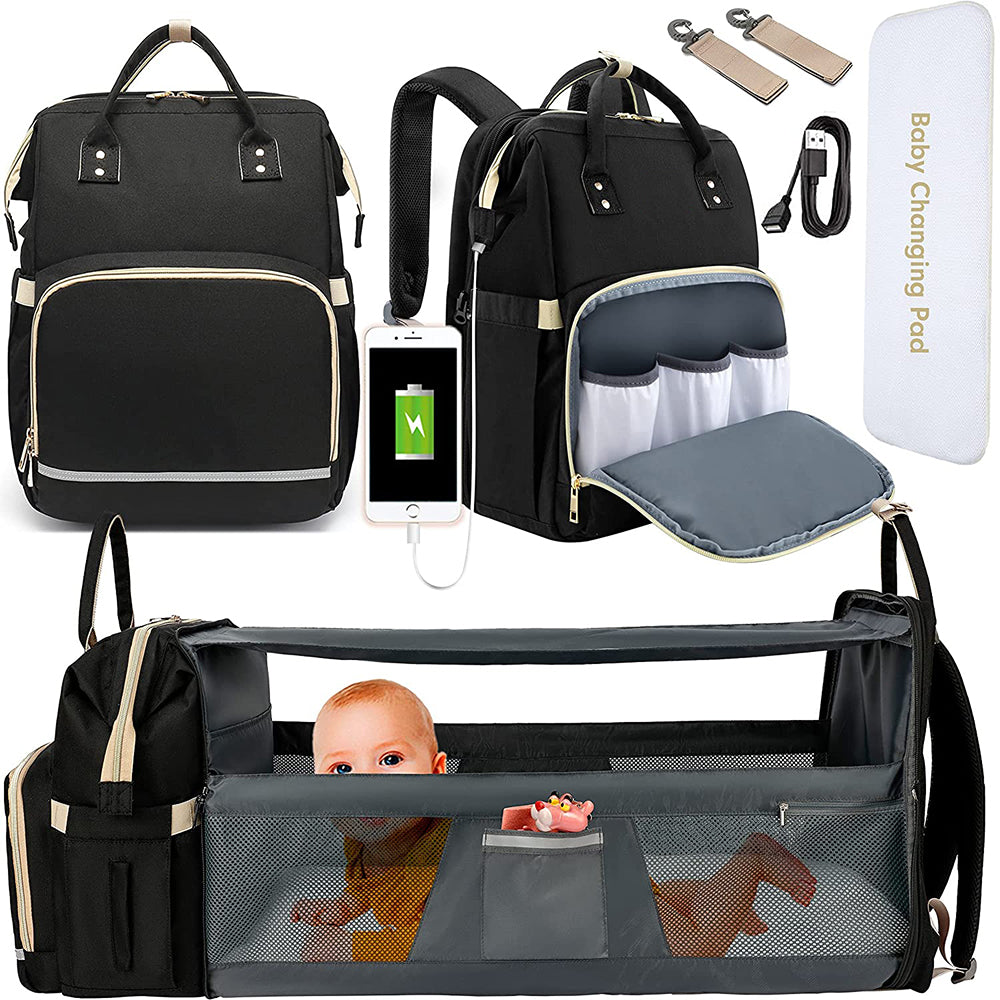 Rucsac multifuncțional Dollcini pentru bebeluși – cu pătuț pliabil și design impermeabil