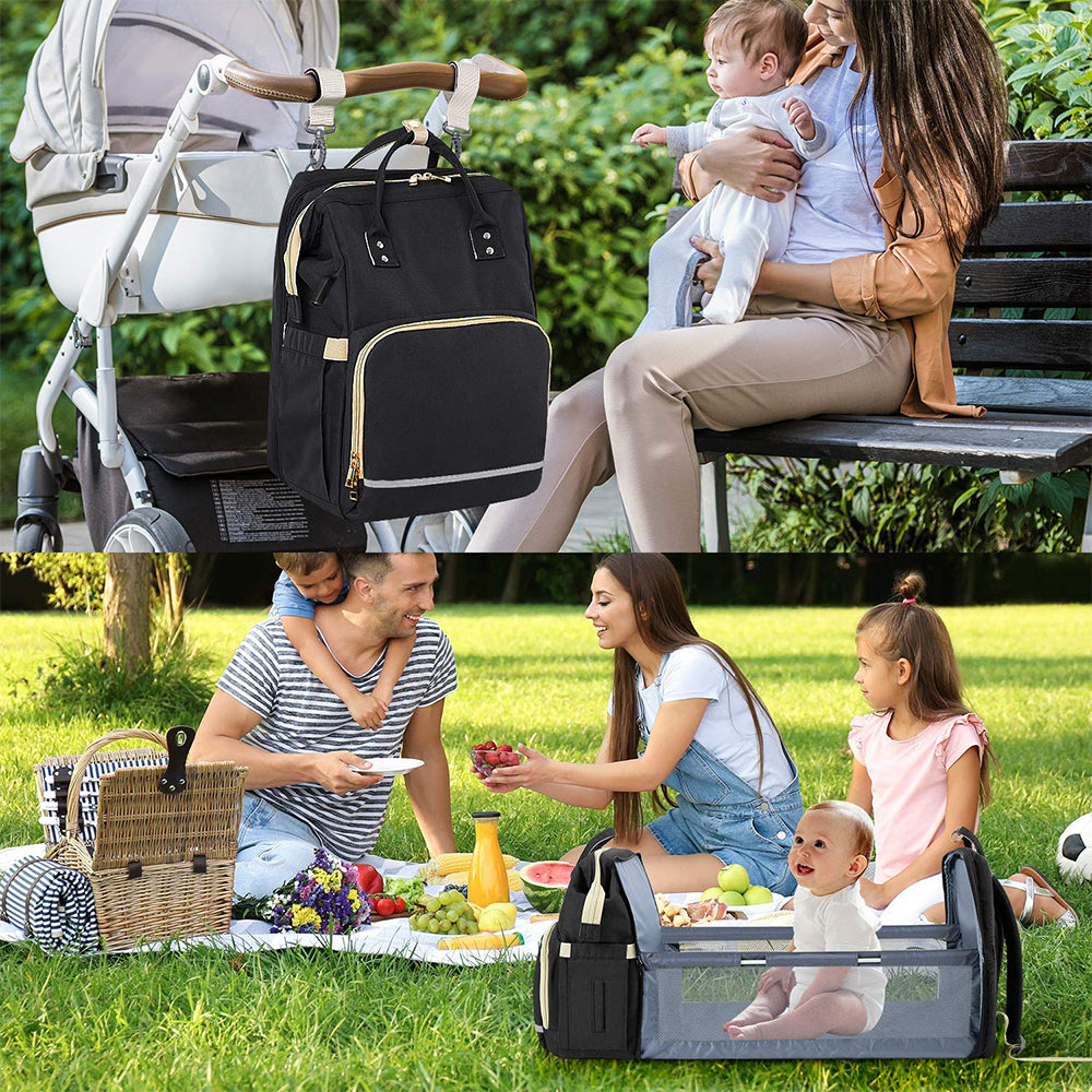 Rucsac multifuncțional Dollcini pentru bebeluși – cu pătuț pliabil și design impermeabil