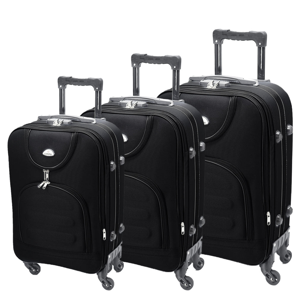 Set de valize Dollcini 3/5 piese cu capac moale – geantă de călătorie extensibilă cu 4 roți, negru/albastru închis