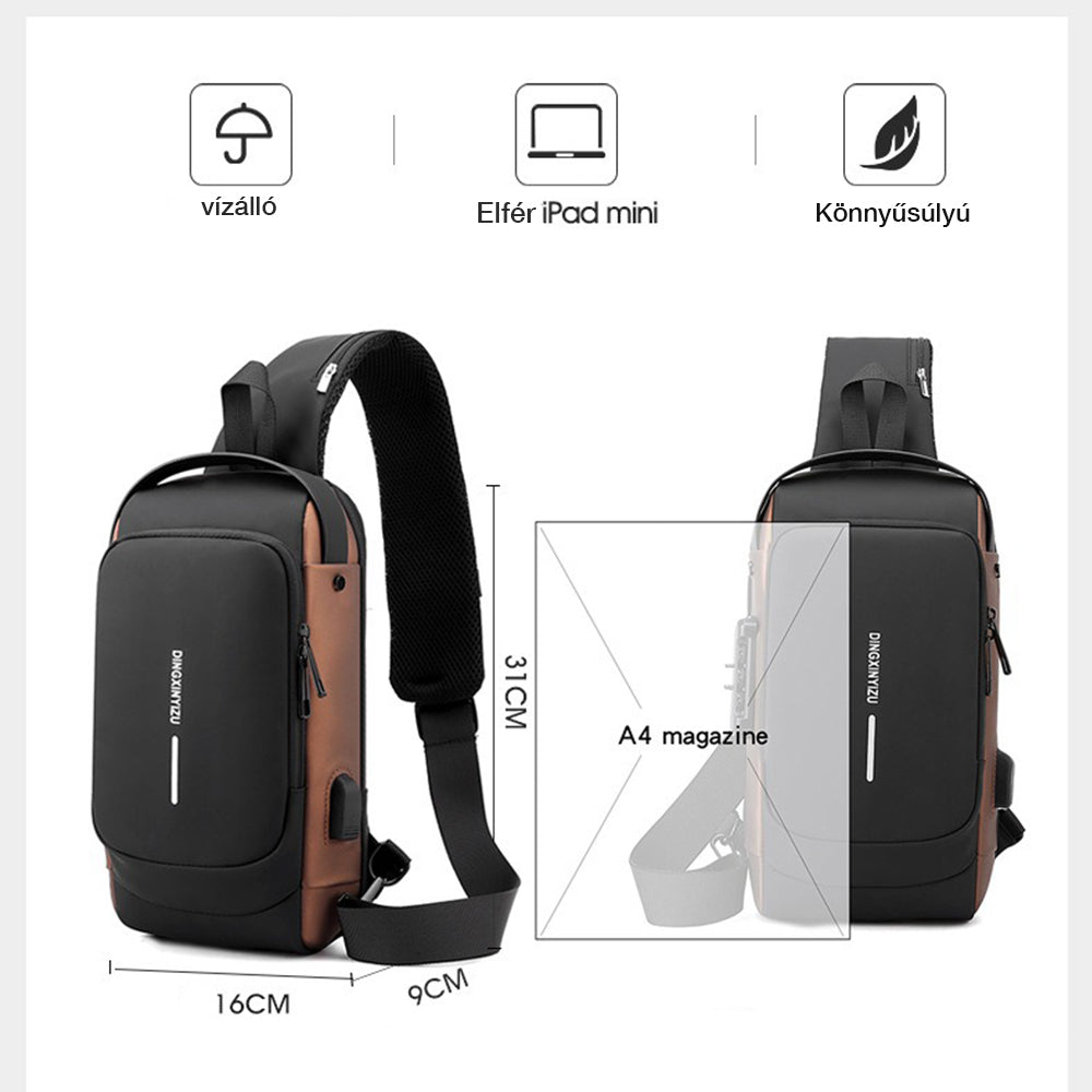 Dollcini Geantă de piept pentru bărbați cu port USB – Geantă de umăr cu închidere combinată