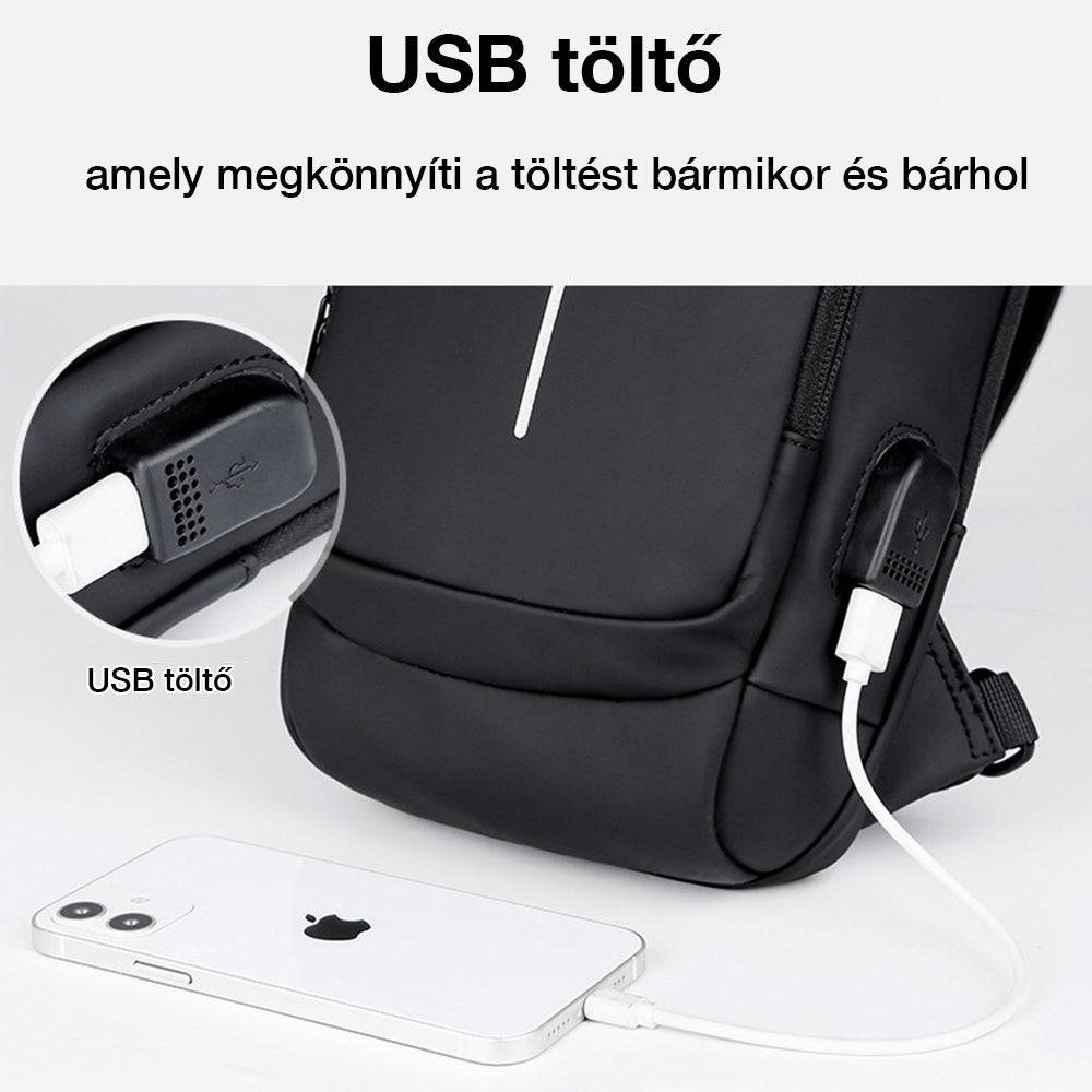 Dollcini Geantă de piept pentru bărbați cu port USB – Geantă de umăr cu închidere combinată