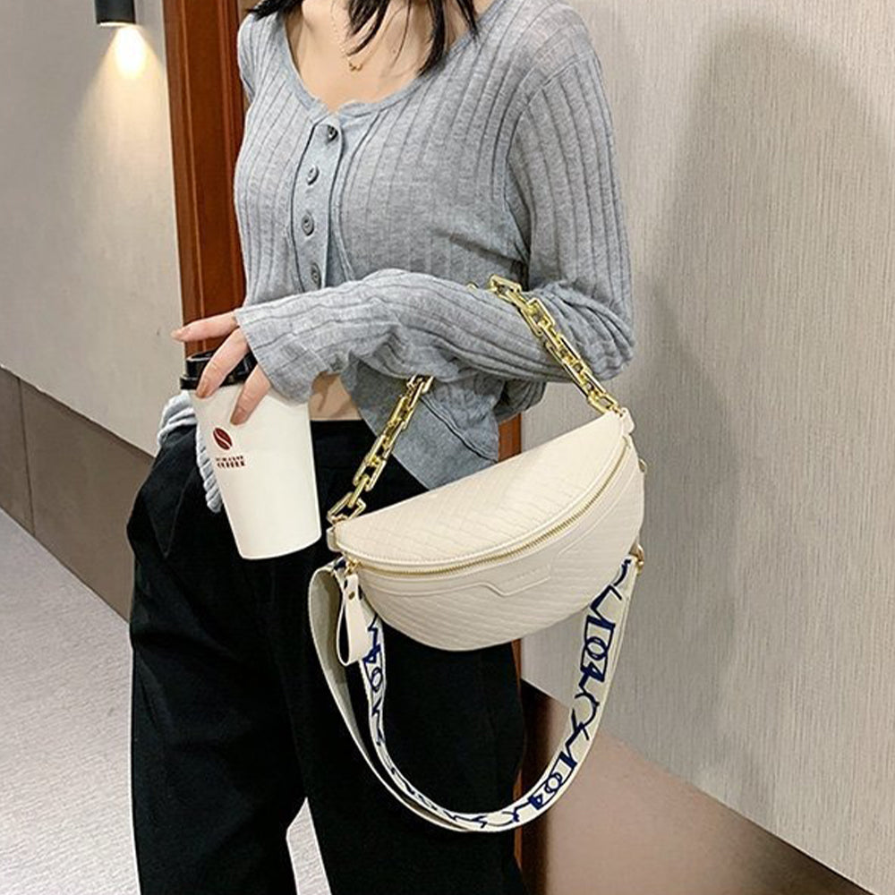 Geantă de umăr elegantă Dollcini din piele PU neagră – Geantă mini crossbody cu curea aurie pentru femei, Culori multiple