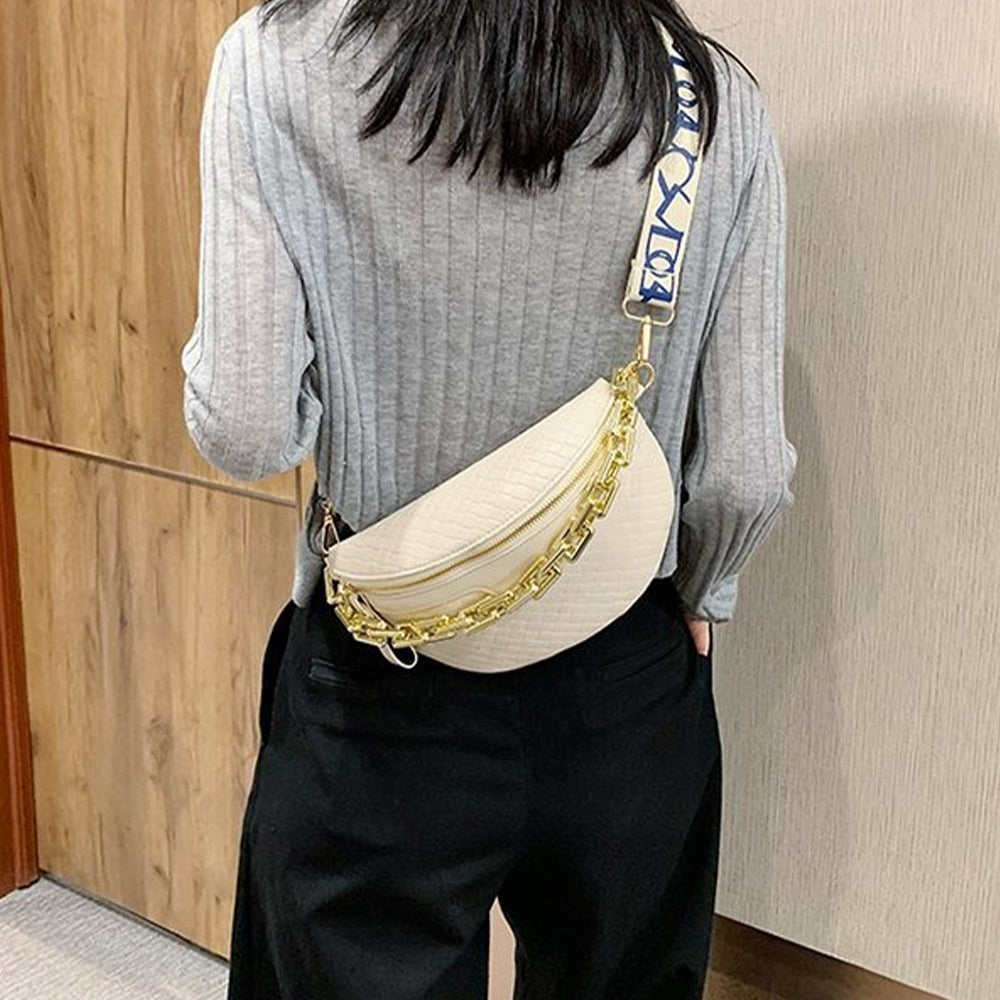 Geantă de umăr elegantă Dollcini din piele PU neagră – Geantă mini crossbody cu curea aurie pentru femei, Culori multiple