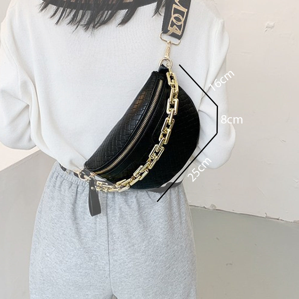 Geantă de umăr elegantă Dollcini din piele PU neagră – Geantă mini crossbody cu curea aurie pentru femei, Culori multiple
