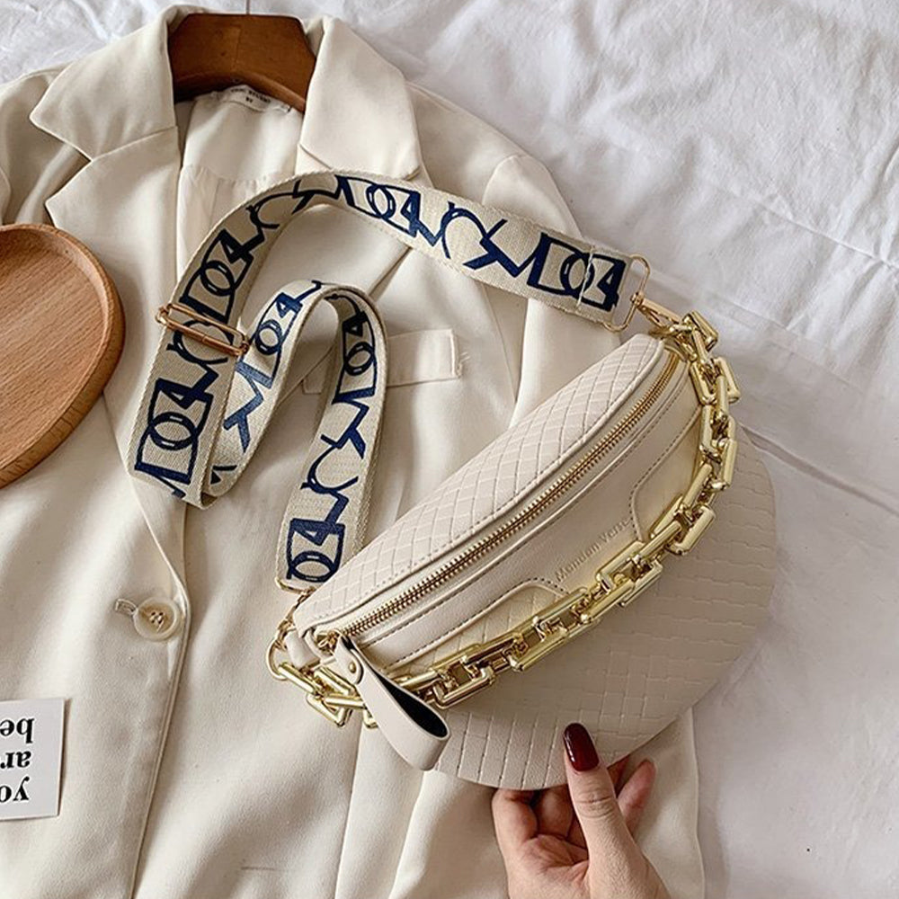 Geantă de umăr elegantă Dollcini din piele PU neagră – Geantă mini crossbody cu curea aurie pentru femei, Culori multiple