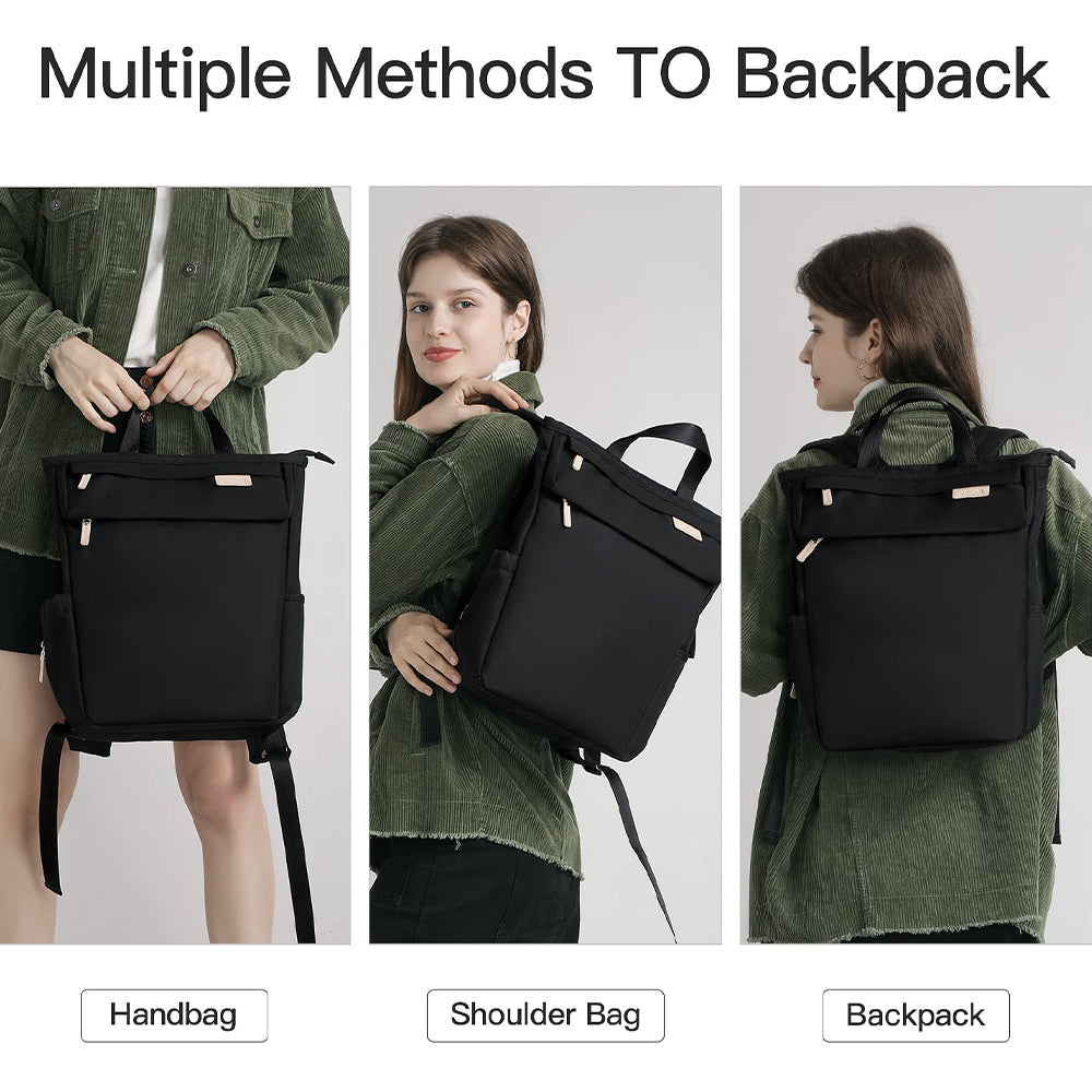 Rucsac Dollcini negru pentru bebeluși – stil minimalist, geantă impermeabilă pentru scutece cu fermoare aurii și capacitate mare