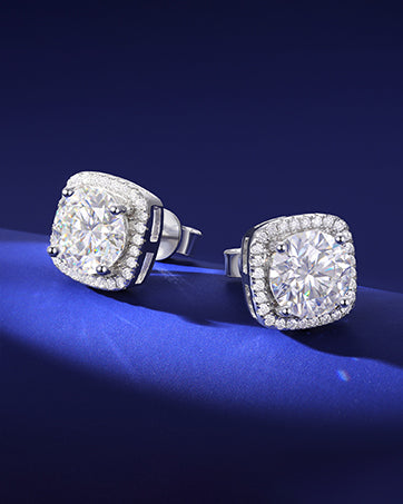 Dollcini cercei moissanit 1 karát, culoare D, „cubuleț”, din argint 925 — cercei eleganți cu piatră pentru femei, pentru purtat zilnic și la ocazii